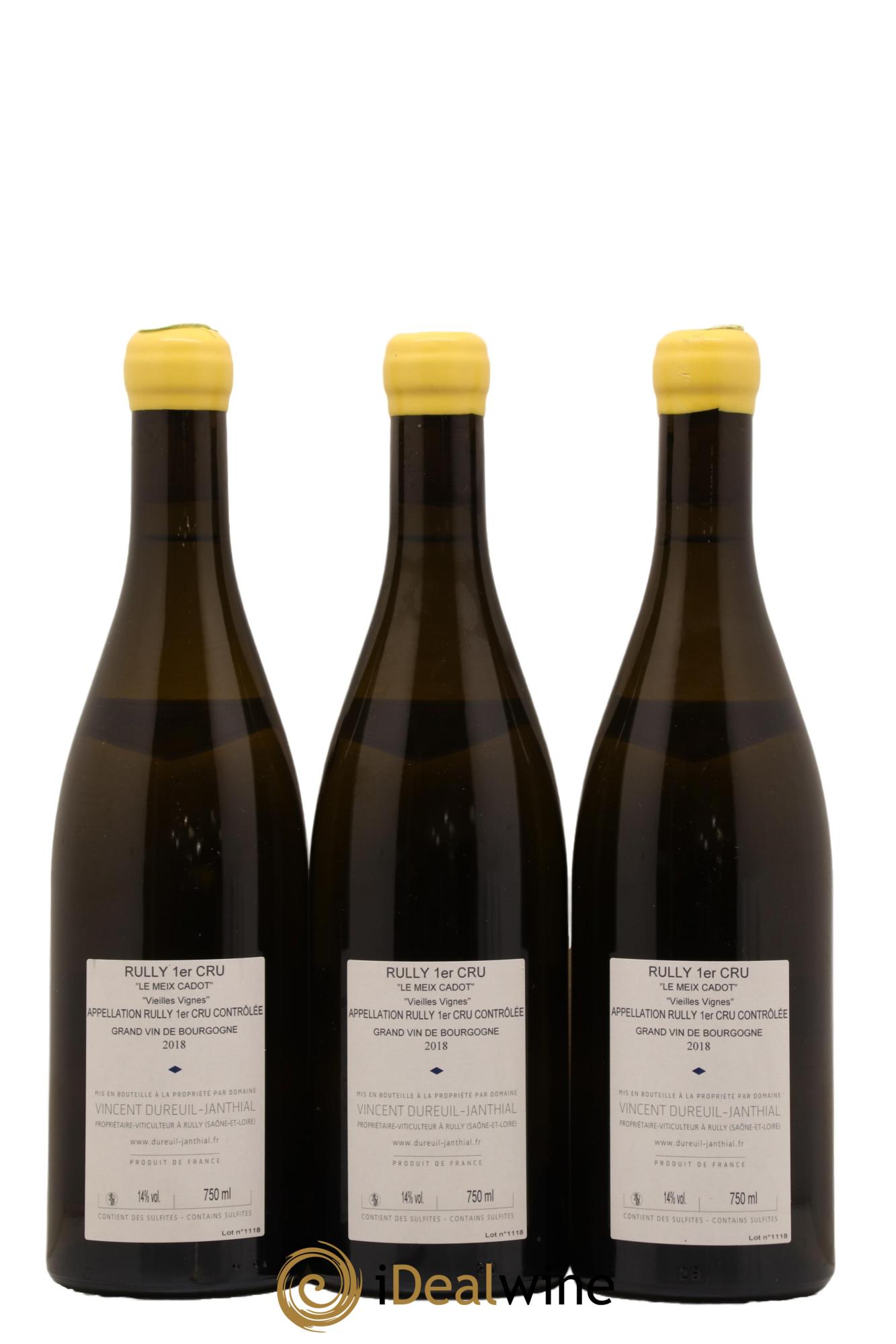Rully 1er Cru Le Meix Cadot Vieilles Vignes Vincent Dureuil-Janthial 2018 - Lot de 3 bouteilles - 1