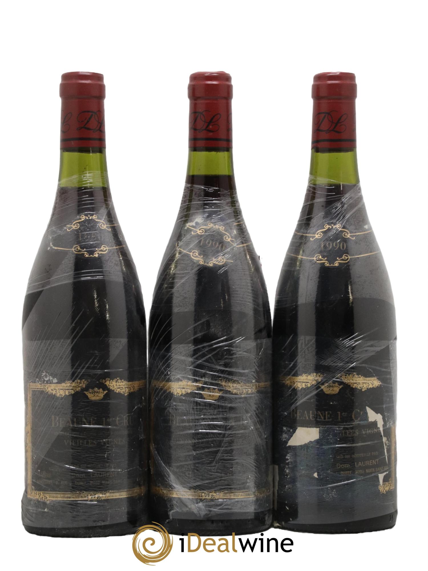 Beaune 1er Cru Vieilles Vignes Dominique Laurent 1990 - Lot de 3 bouteilles - 0