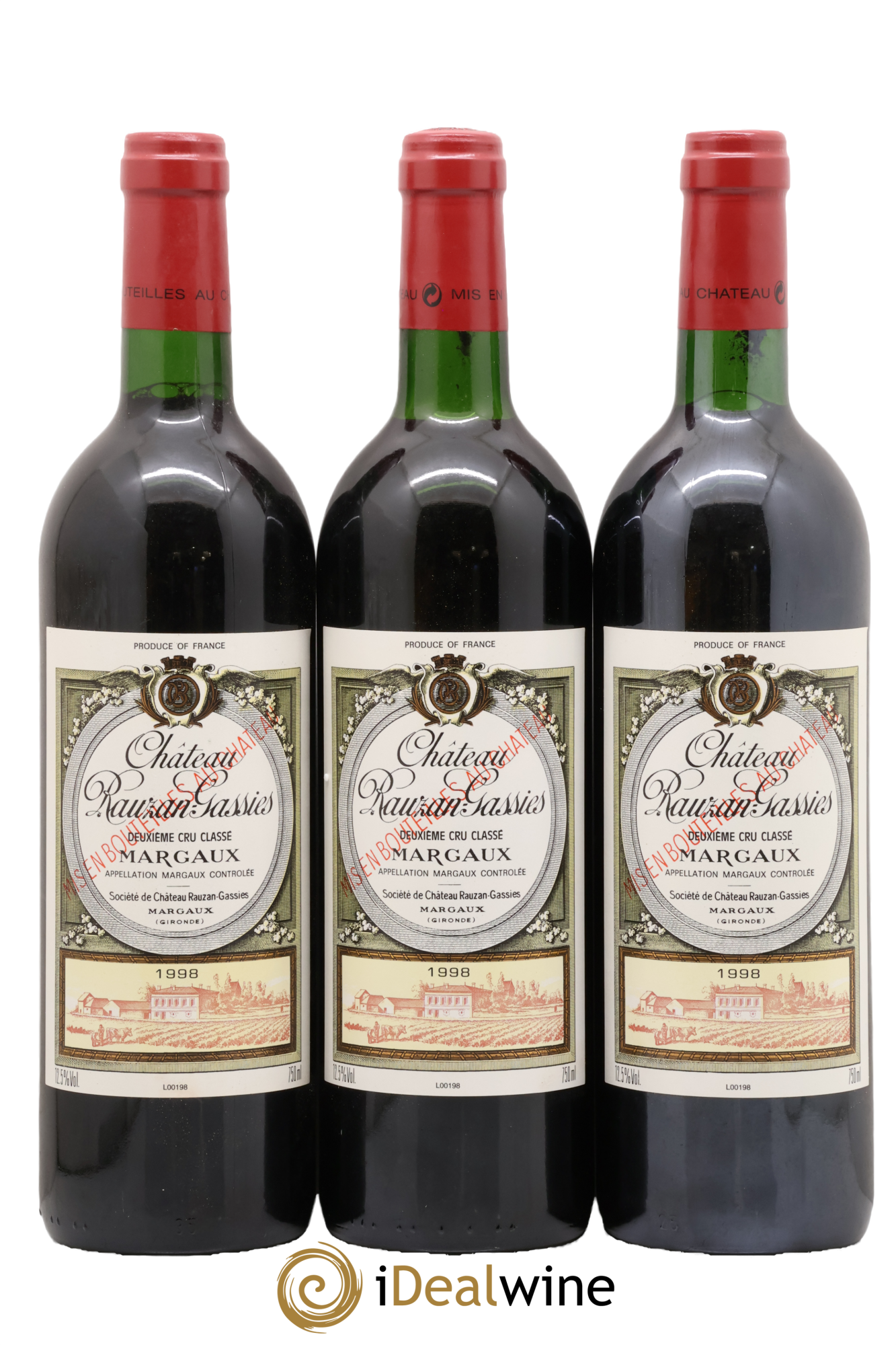 Château Rauzan-Gassies 2ème Grand Cru Classé 1998 - Lot of 3 bottles - 0