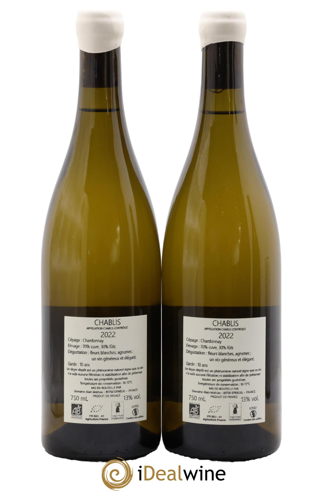 Chablis Domaine Alain Mathias 2022 - Lotto di 2 bottiglie - 1