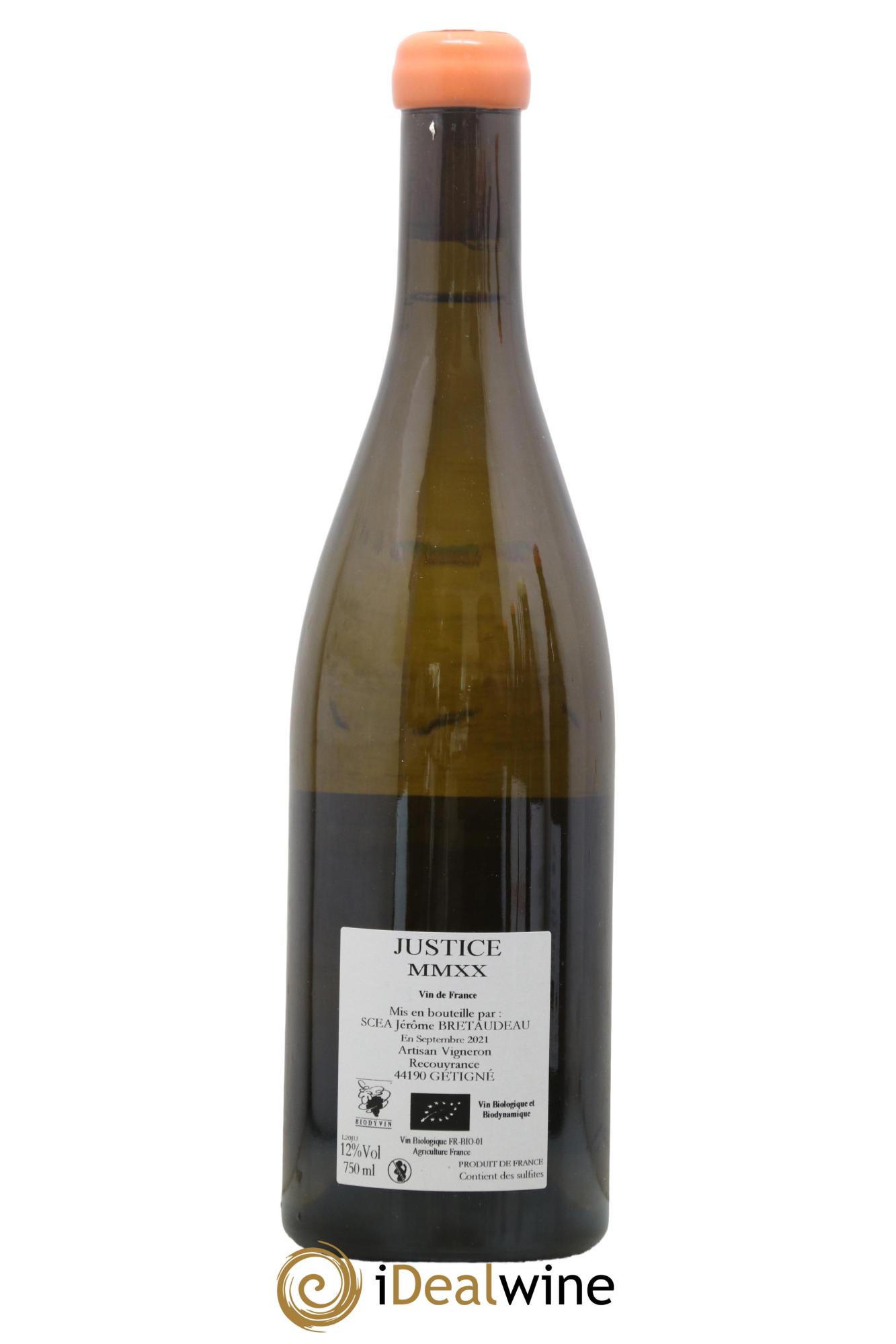 Vin de France La Justice Jérôme Bretaudeau - Domaine de Bellevue 2020 - Lot de 1 bouteille - 1
