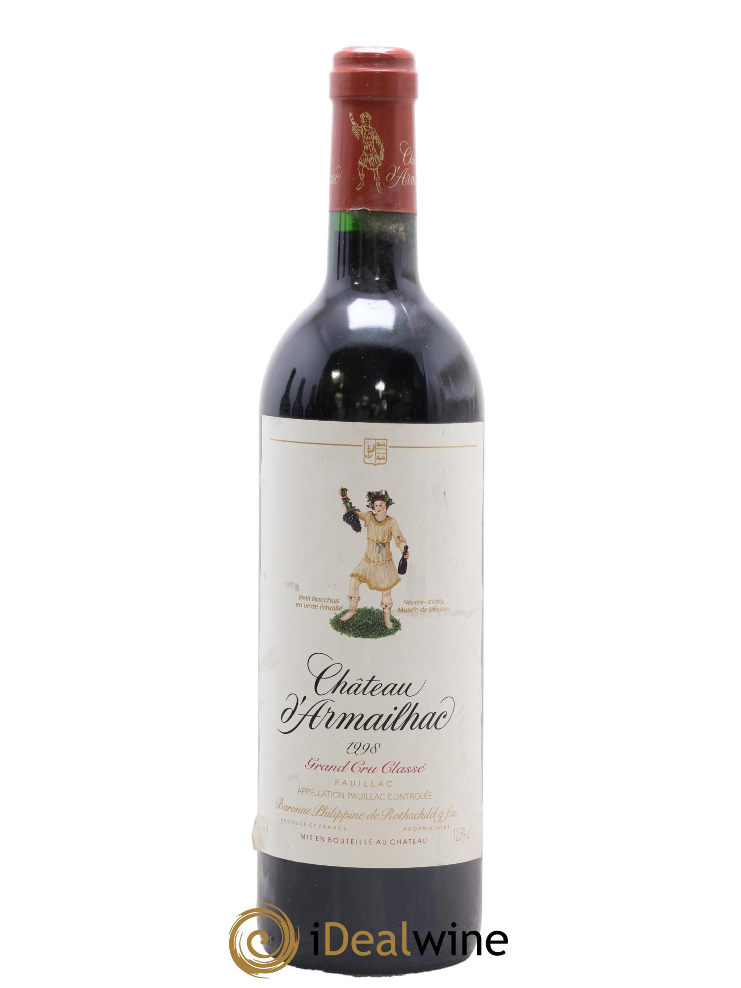 Château d' Armailhac - Mouton Baron(ne) Philippe 5ème Grand Cru Classé 1998 - Lot de 1 bouteille - 0