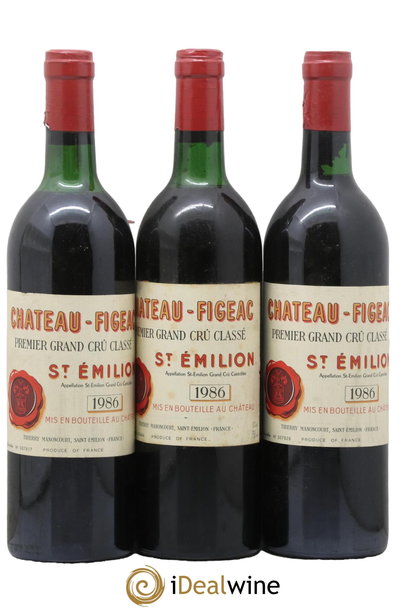 Château Figeac 1er Grand Cru Classé A 1986 - Lot de 3 bouteilles - 0