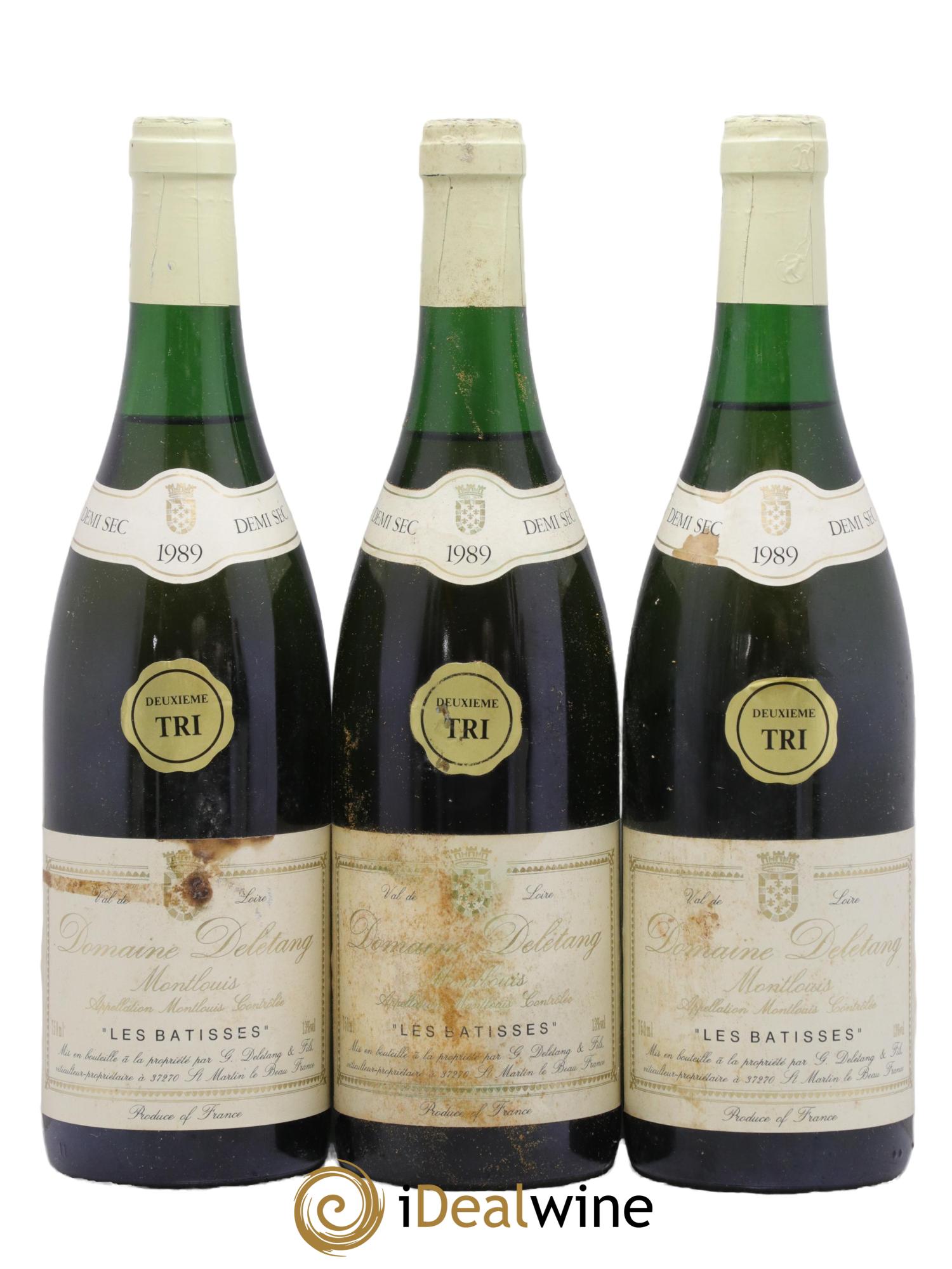 Montlouis-sur-Loire Les Batisses 2ème Tri Demi-Sec Domaine Deletang 1989 - Lot de 3 bouteilles - 0