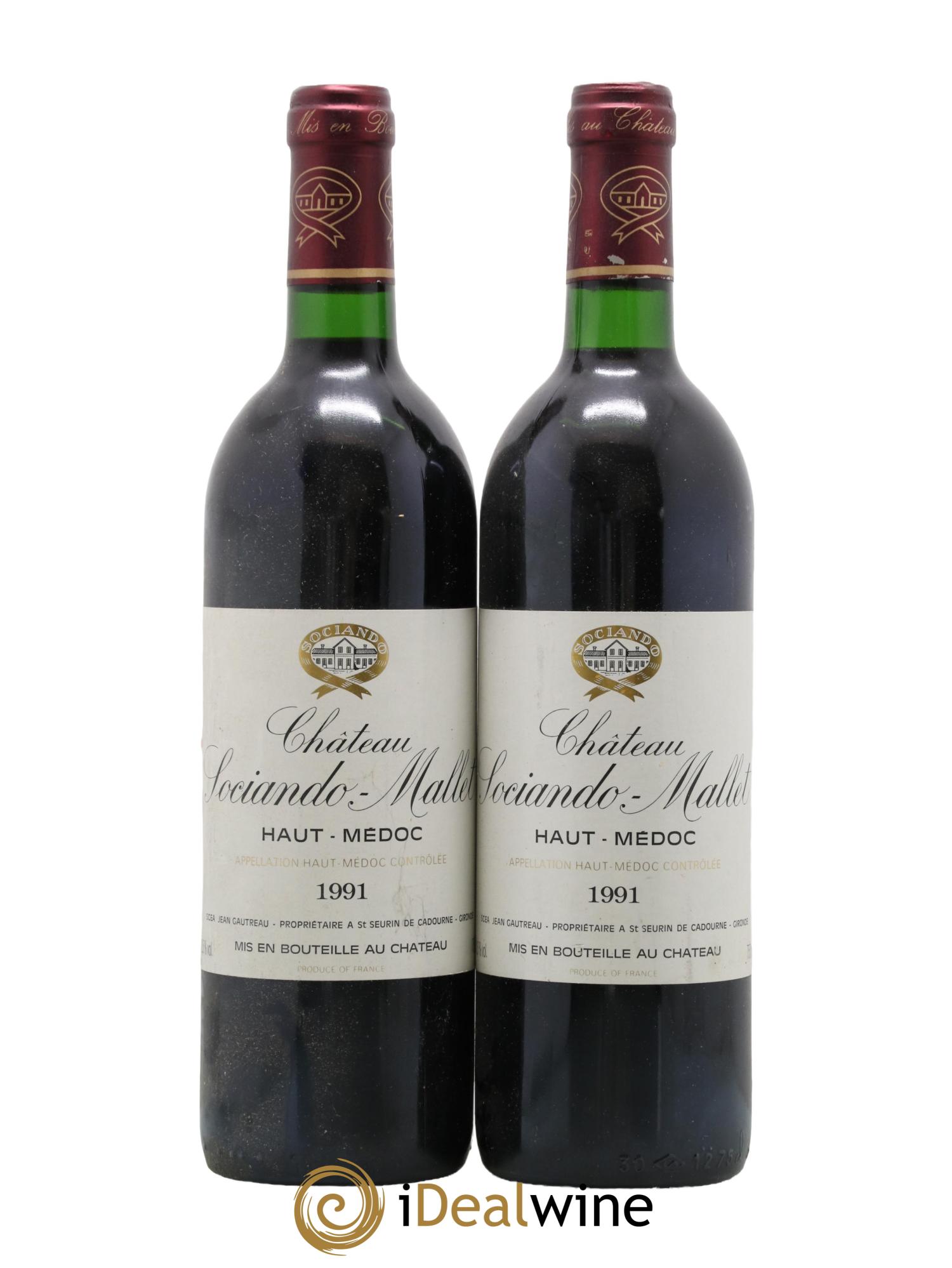 Château Sociando Mallet 1991 - Lotto di 2 bottiglie - 0