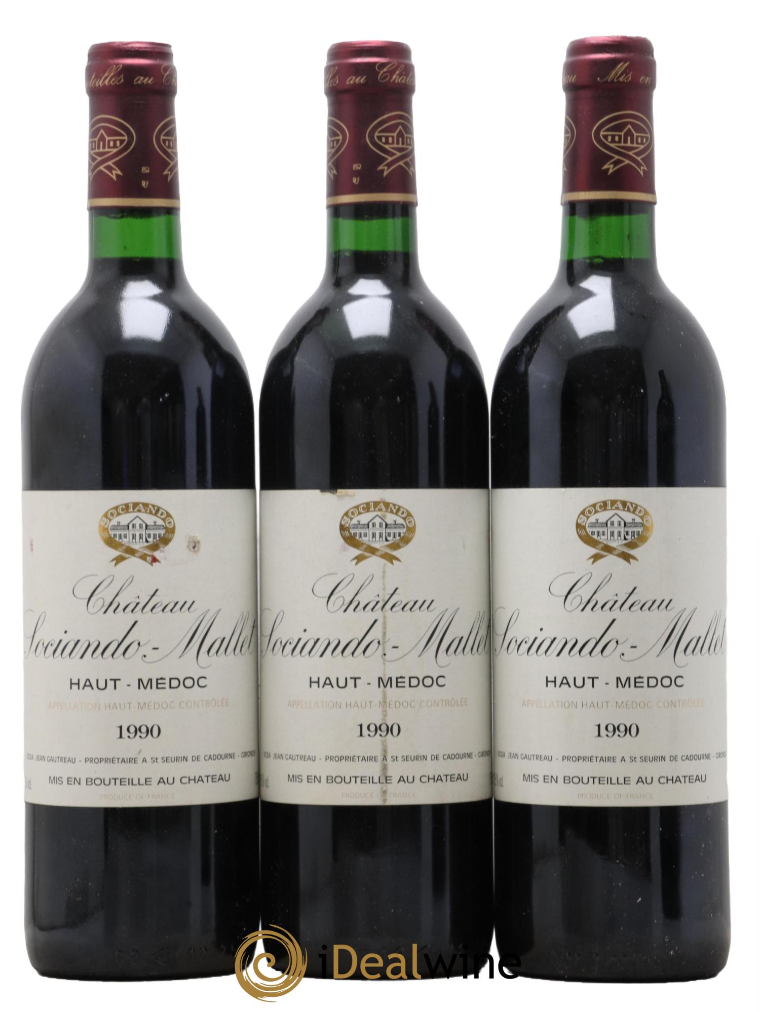 Château Sociando Mallet 1990 - Lot de 3 bouteilles - 0