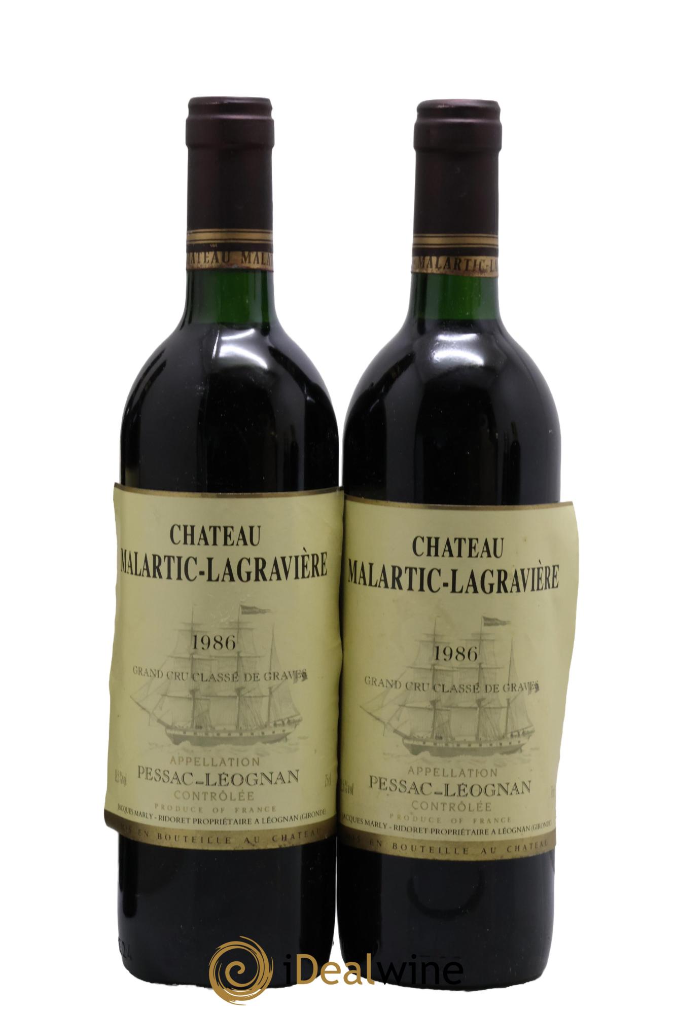 Château Malartic-Lagravière Cru Classé de Graves 1986 - Posten von 2 Flaschen - 0