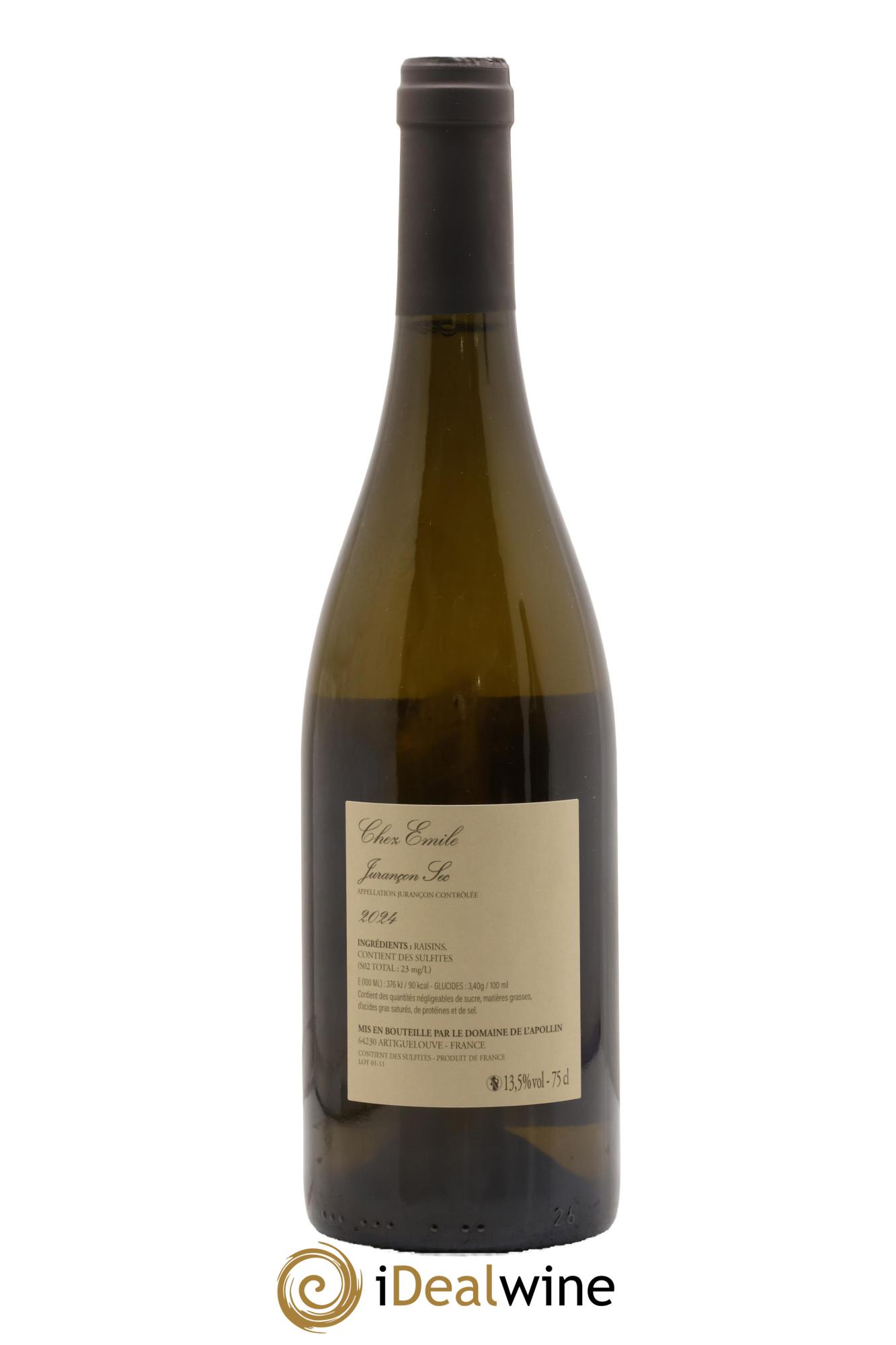 Jurançon sec Chez Emile Domaine de l'Apollin - Florent Foury 2024 - Lot of 1 bottle - 1