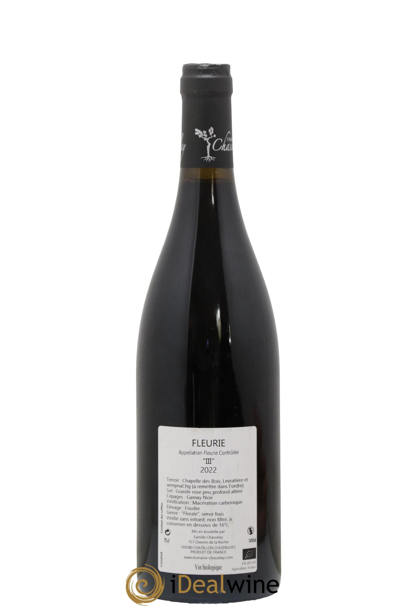 Fleurie Fleurie III Famille Chasselay 2022 - Lot de 1 bouteille - 1