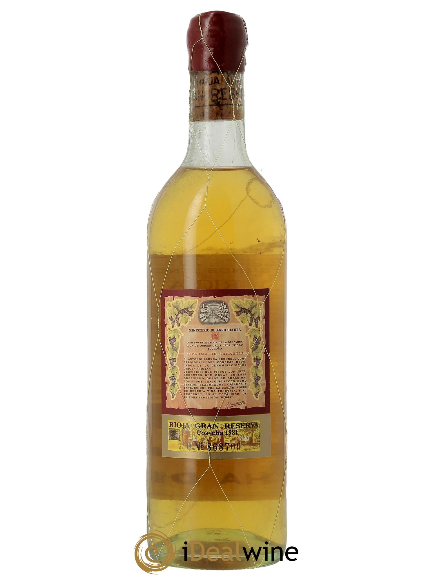Rioja Gran Reserva Blanco Vina Tondonia R. Lopez de Heredia 1981 - Lot de 1 bouteille - 2
