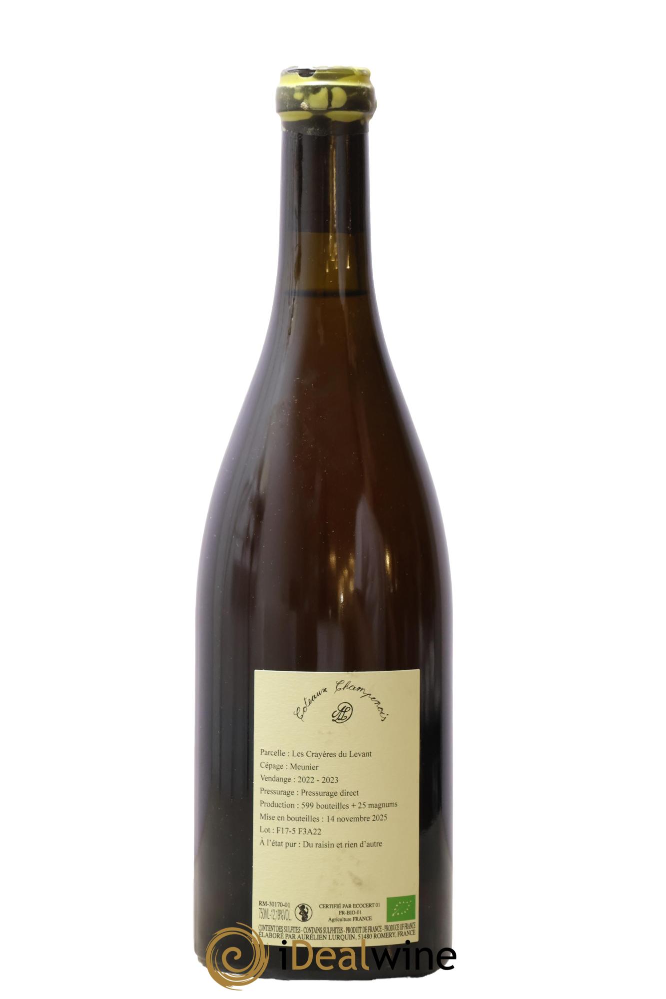 Coteaux Champenois Les Crayères du Levant A L'Etat Pur Domaine Lurquin - Lot de 1 bouteille - 1
