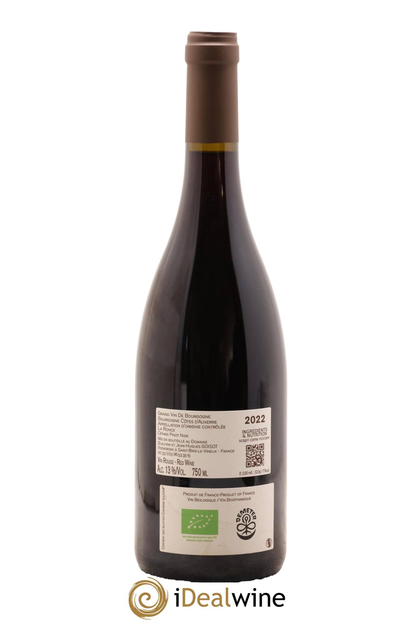 Bourgogne Côtes d'Auxerre La Ronce Goisot 2022 - Lot de 1 bouteille - 1