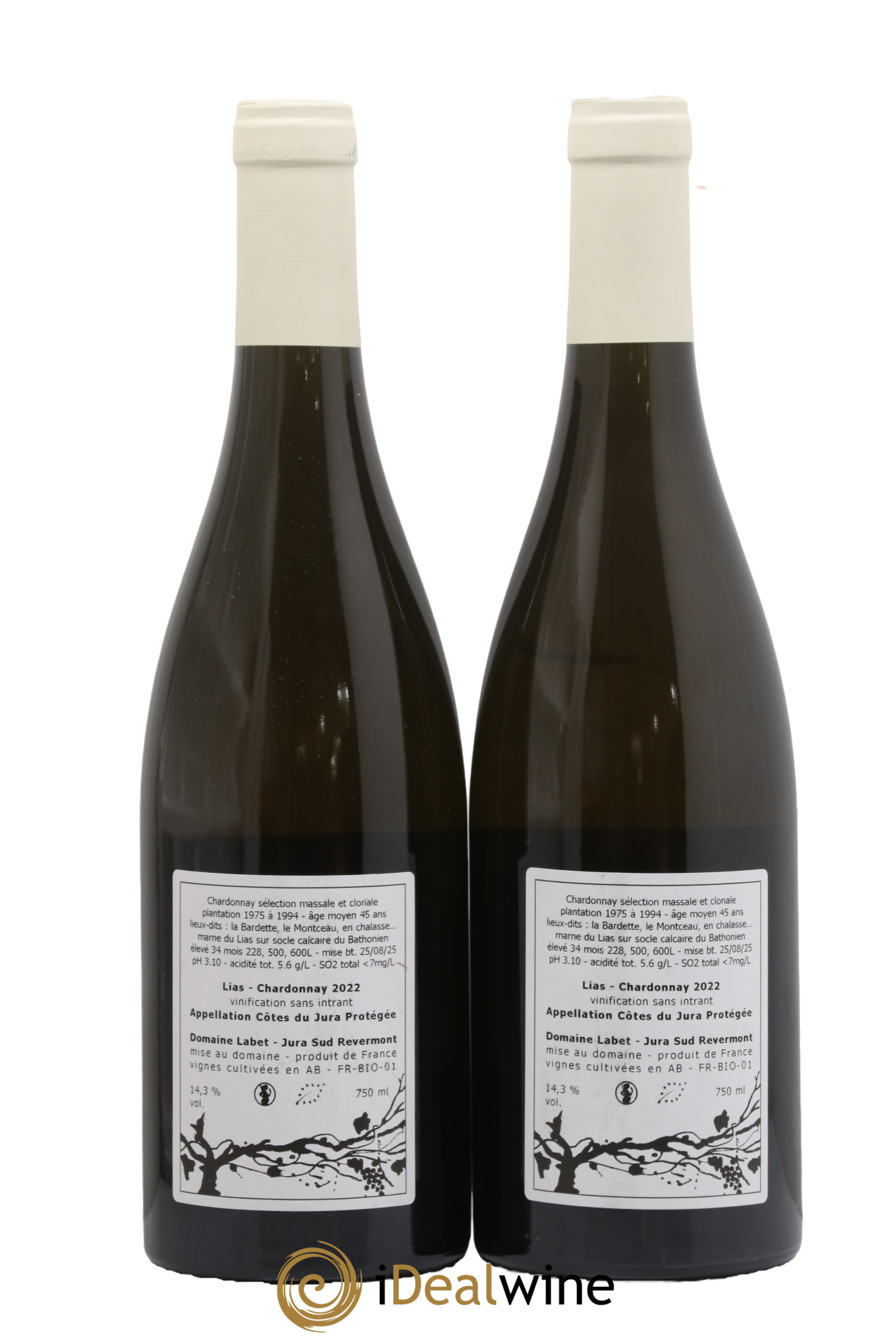 Côtes du Jura Chardonnay Lias Romain - Julien - Charline Labet 2022 - Lot de 2 bouteilles - 1