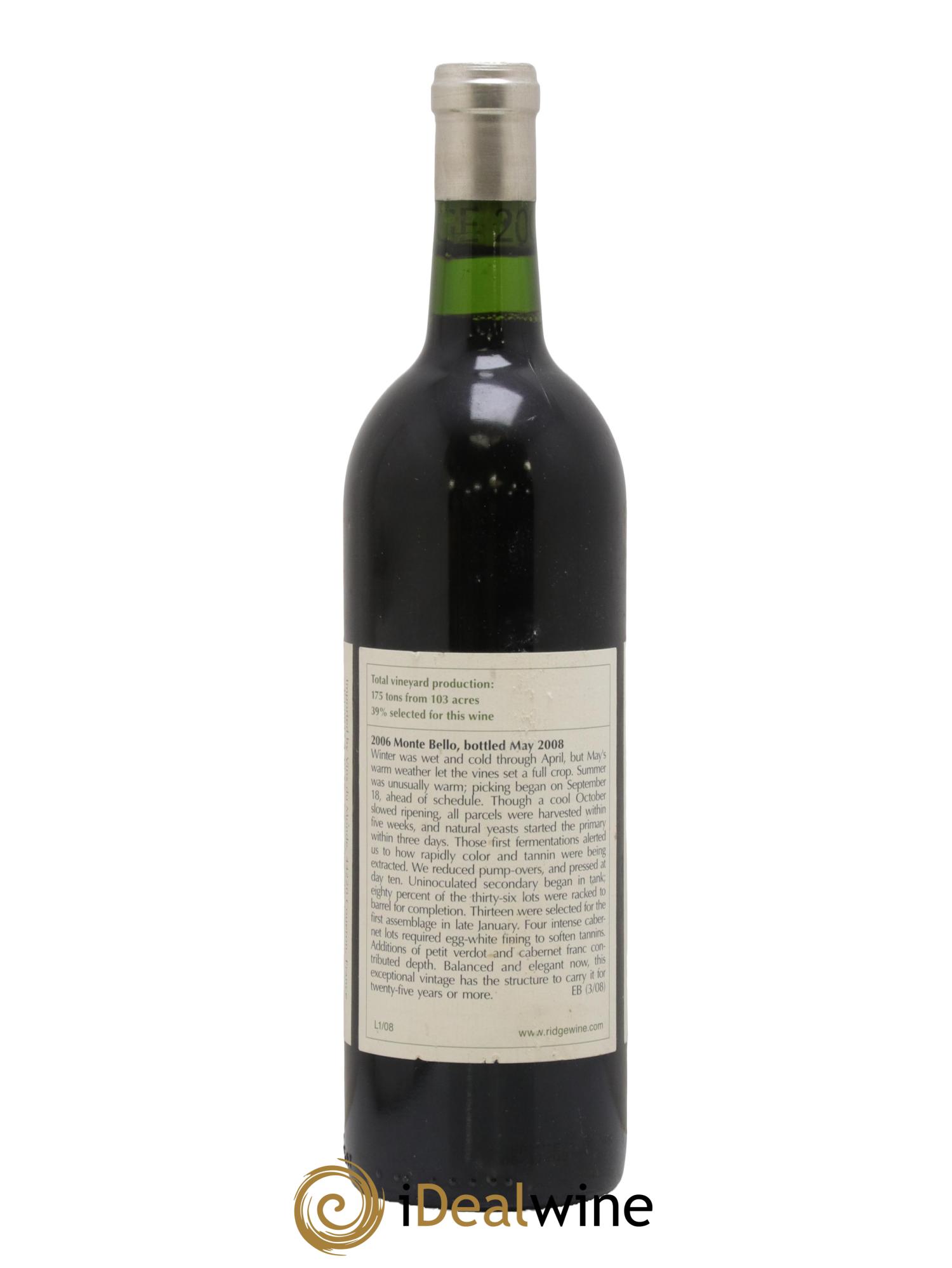 Santa Cruz Mountains Monte Bello Ridge Vineyards 2006 - Posten von 1 Flasche - 1