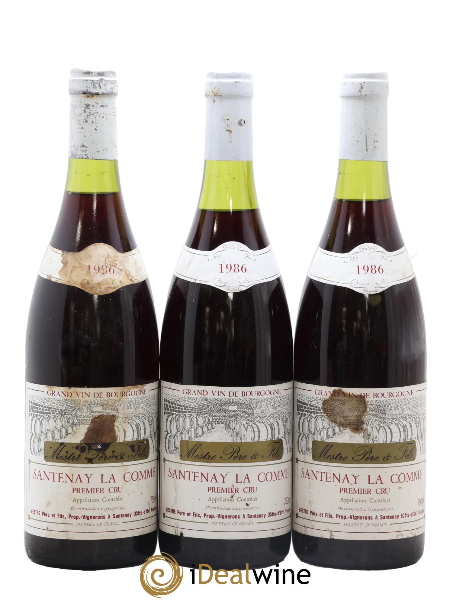 Santenay 1er Cru La Comme Domaine Mestre père et fils 1986 - Lot de 3 bouteilles - 0