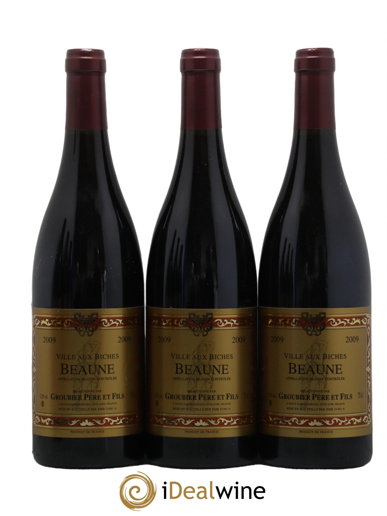 Beaune Ville Aux Biches Groubier 2009 - Lot de 3 bouteilles - 0
