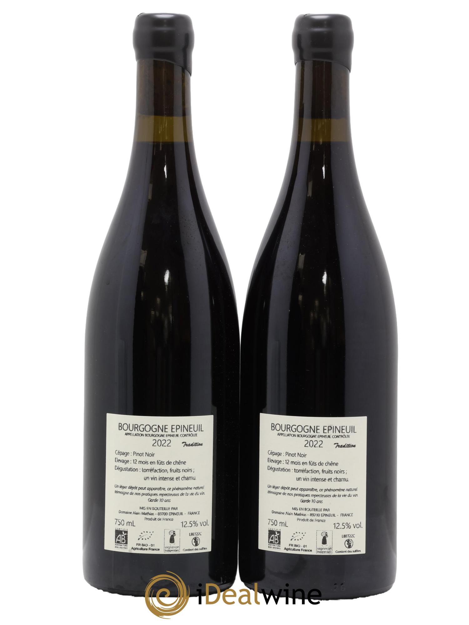 Bourgogne Epineuil Tradition Domaine Alain Mathias 2022 - Lot de 2 bouteilles - 1