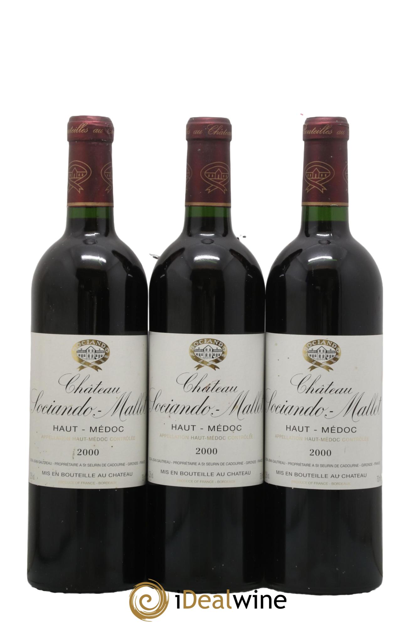 Château Sociando Mallet 2000 - Lotto di 3 bottiglie - 0