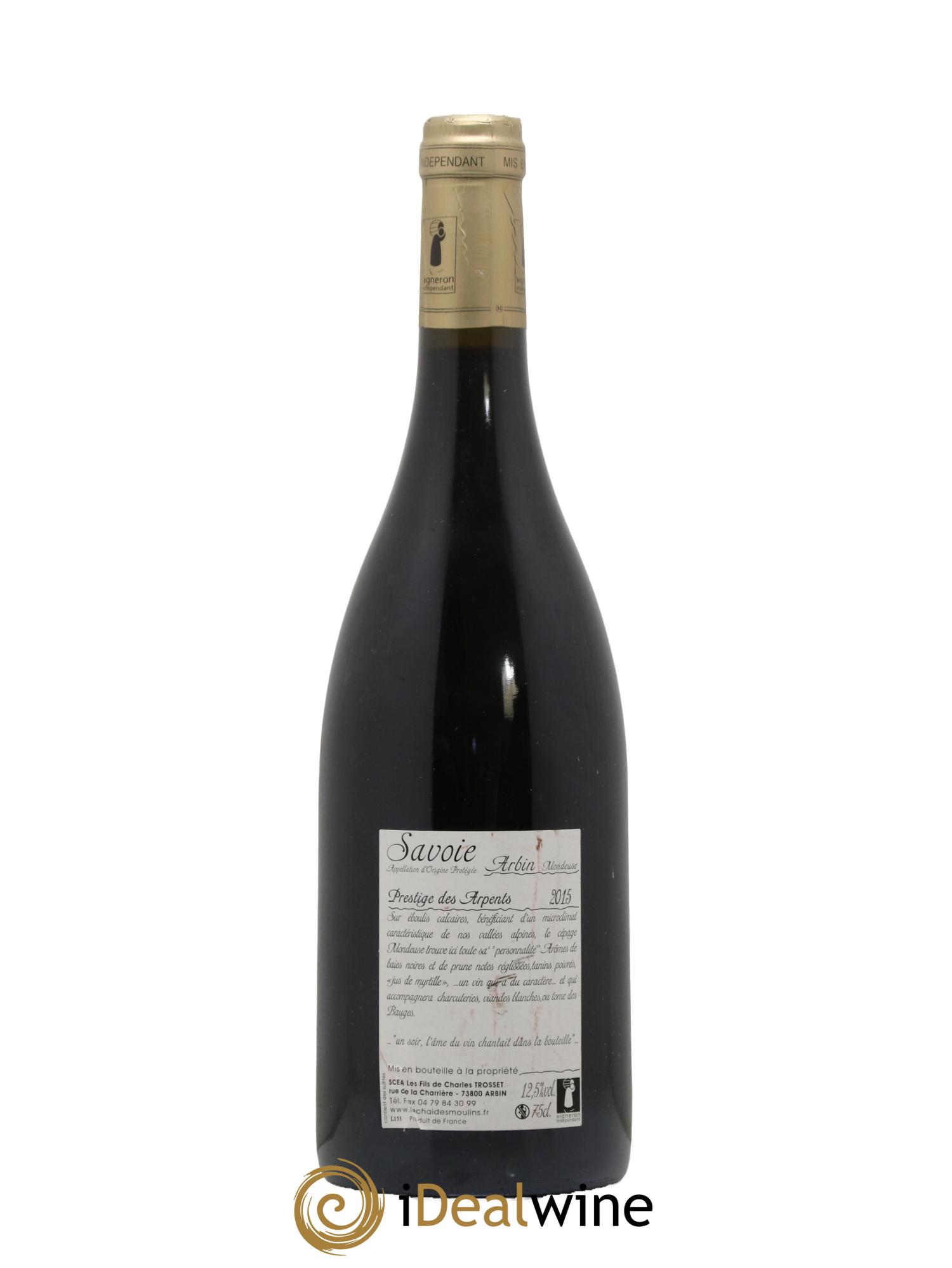 Vin de Savoie Arbin Mondeuse Prestige des Arpents Trosset 2015 - Lot de 1 bouteille - 1