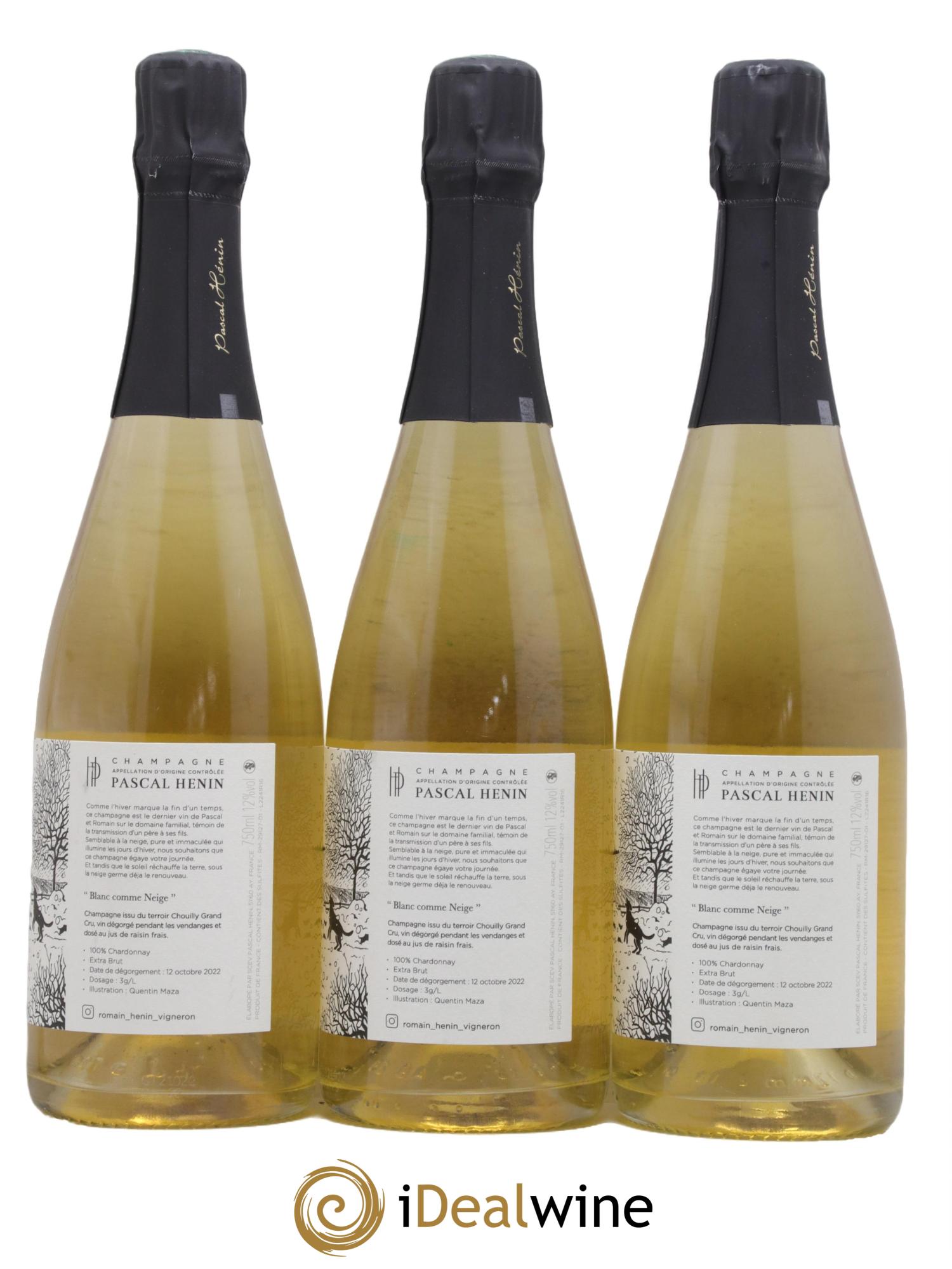 Blanc Comme Neige Pascal Henin - Romain Henin - Lot de 3 bouteilles - 1