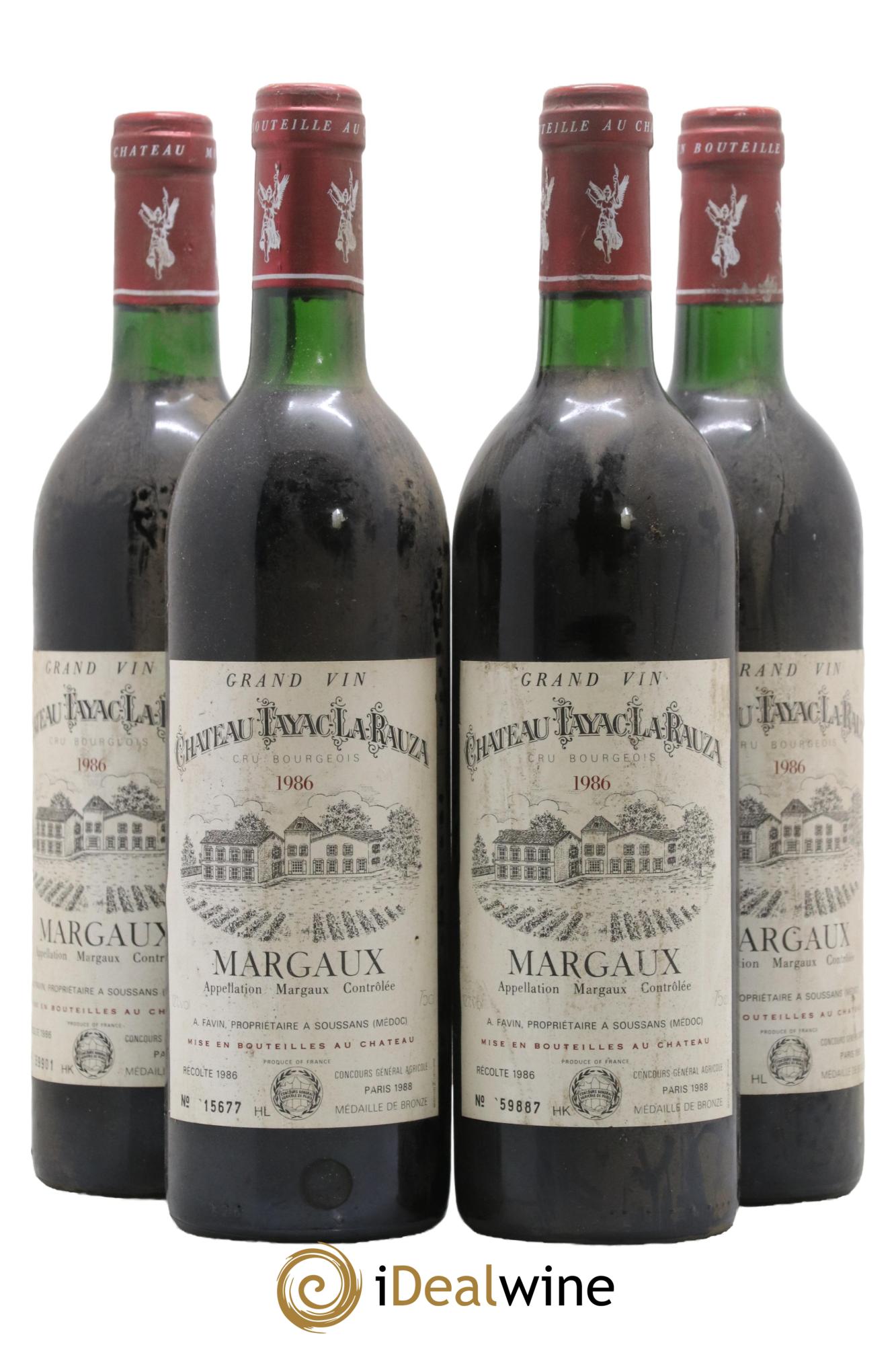 Bordeaux Margaux Château Tayac La Rauza 1986 - Lot de 4 bouteilles - 0