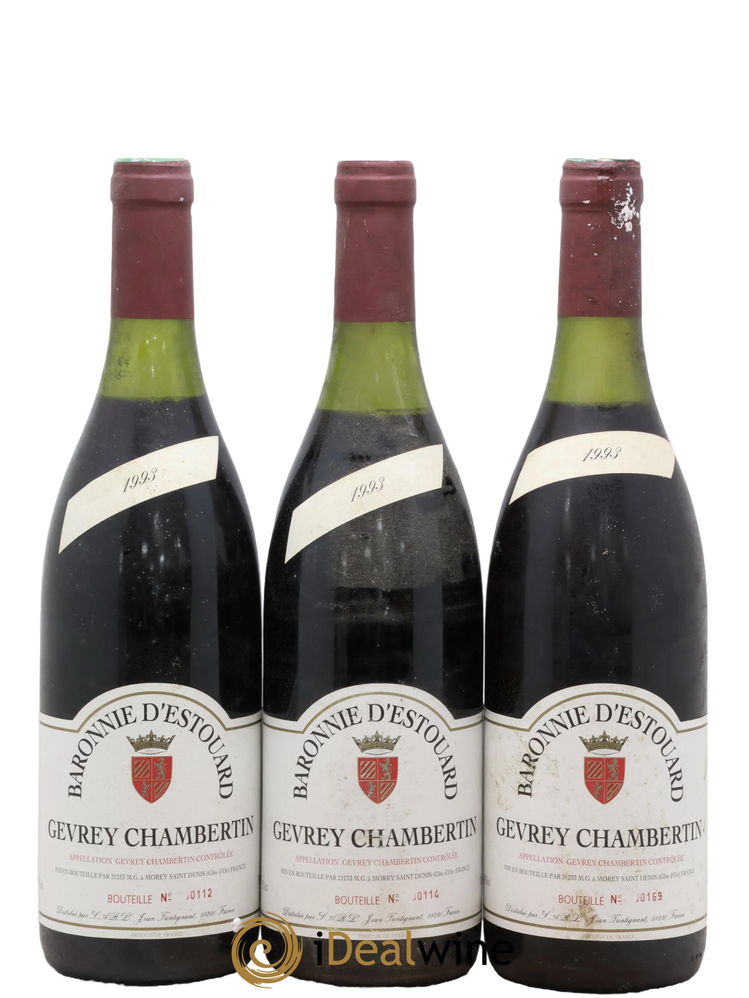 Gevrey-Chambertin Baronnie D'Escouade 1993 - Lot de 3 bouteilles - 0