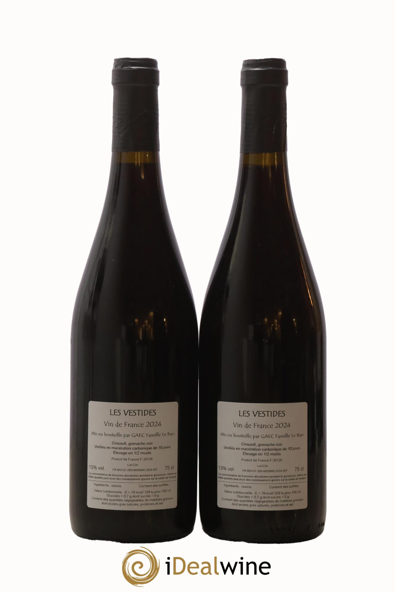 Vin de France Les Vestides Romain Le Bars  2024 - Lot of 2 bottles - 1