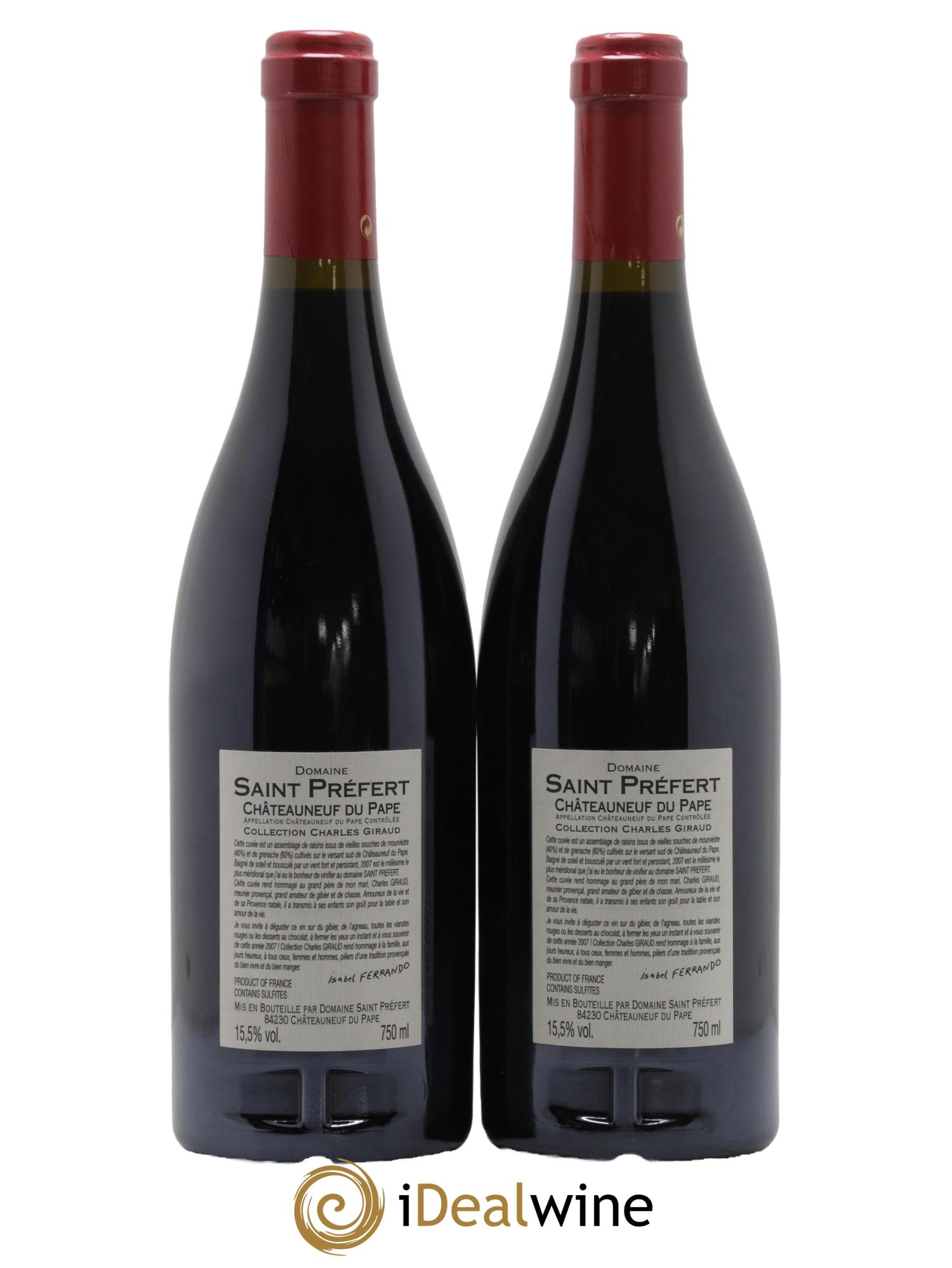 Châteauneuf-du-Pape Collection Charles Giraud Domaine Saint-Préfert 2007 - Lot of 2 bottles - 1