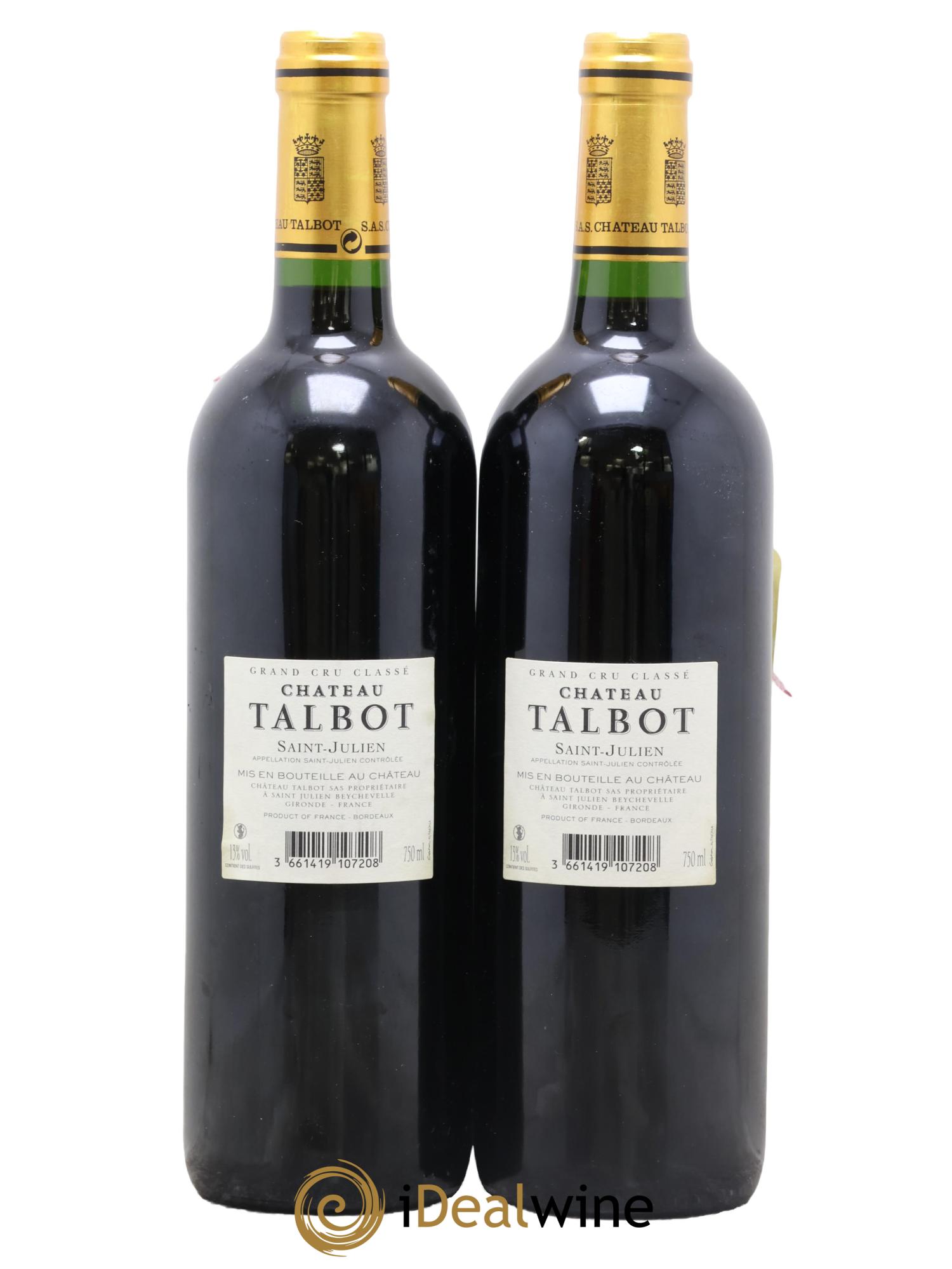 Château Talbot 4ème Grand Cru Classé 2007 - Lot of 2 bottles - 1
