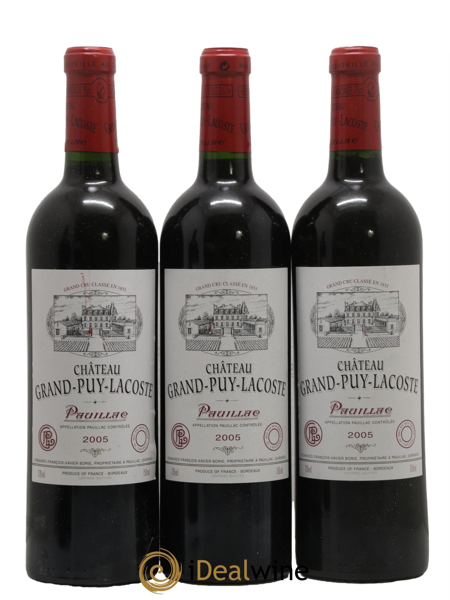 Château Grand Puy Lacoste 5ème Grand Cru Classé 2005 - Lot de 3 bouteilles - 0