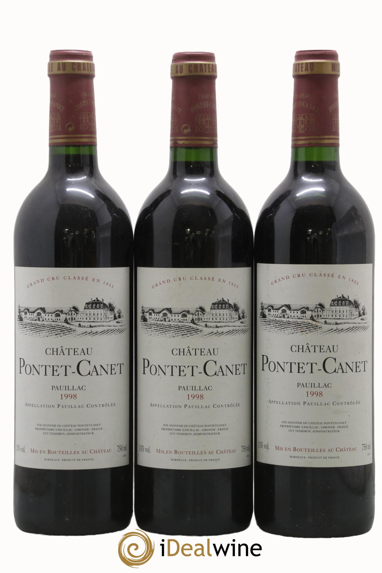 Château Pontet Canet 5ème Grand Cru Classé 1998 - Lot of 3 bottles - 0