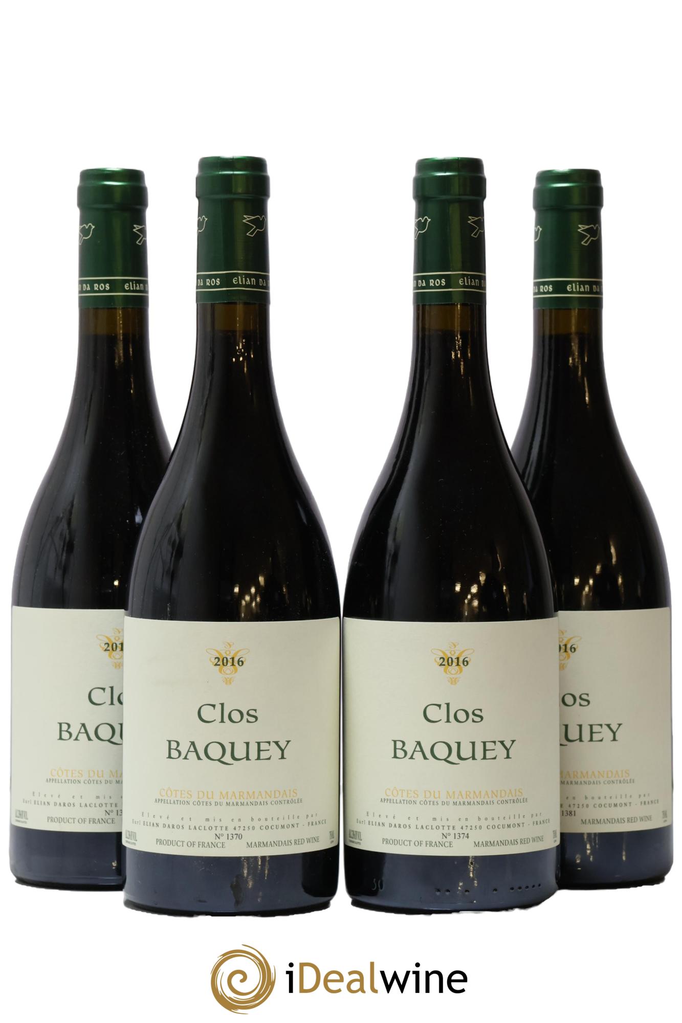 Côtes du Marmandais Clos Baquey Elian Da Ros (Domaine) 2016 - Lot de 4 bouteilles - 0