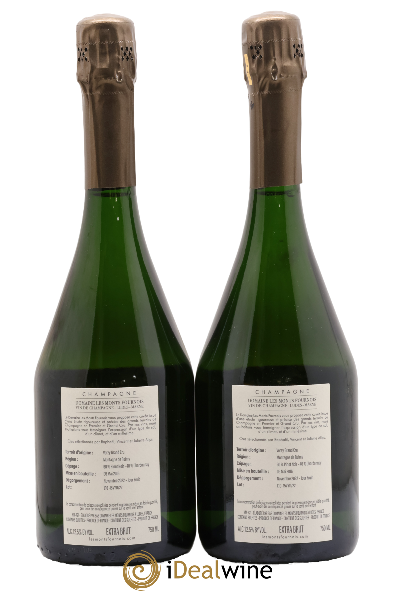 Champagne Verzy Grand Cru Extra Brut Solera Montagne Domaine Les Monts Fournois - Lot de 2 bouteilles - 1