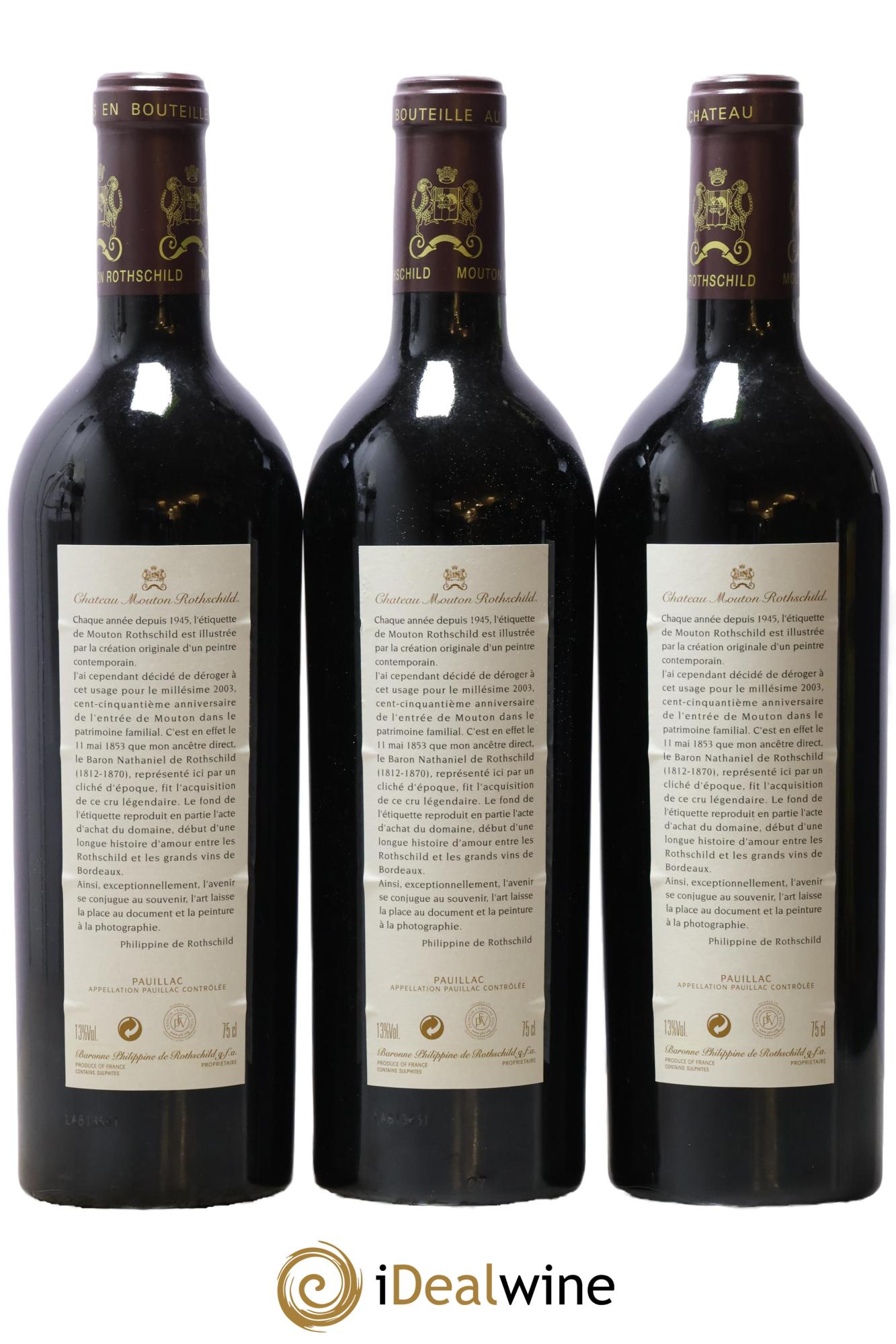 Château Mouton Rothschild 1er Grand Cru Classé 2003 - Lot de 3 bouteilles - 1