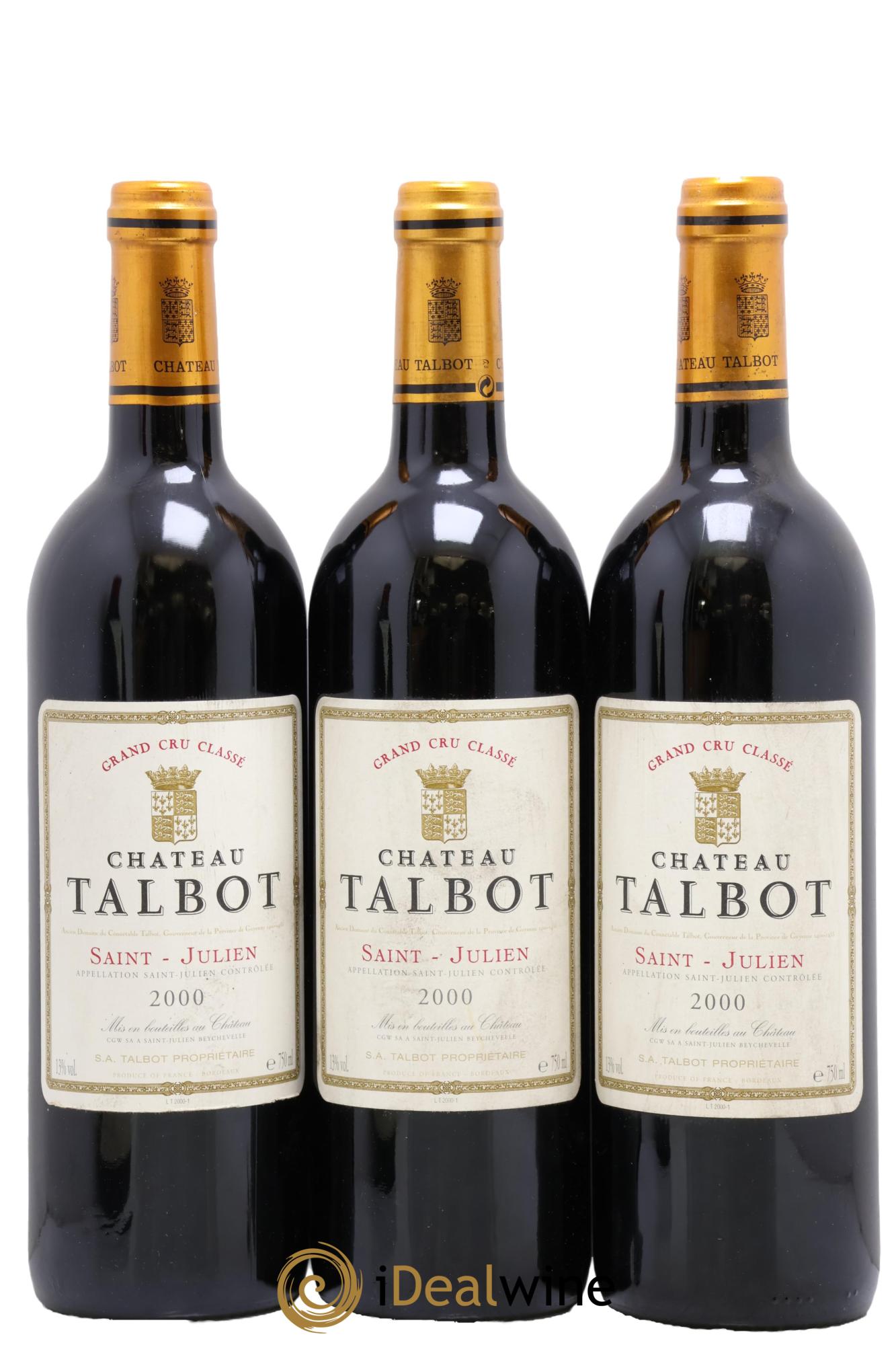 Château Talbot 4ème Grand Cru Classé 2000 - Lot de 3 bouteilles - 0
