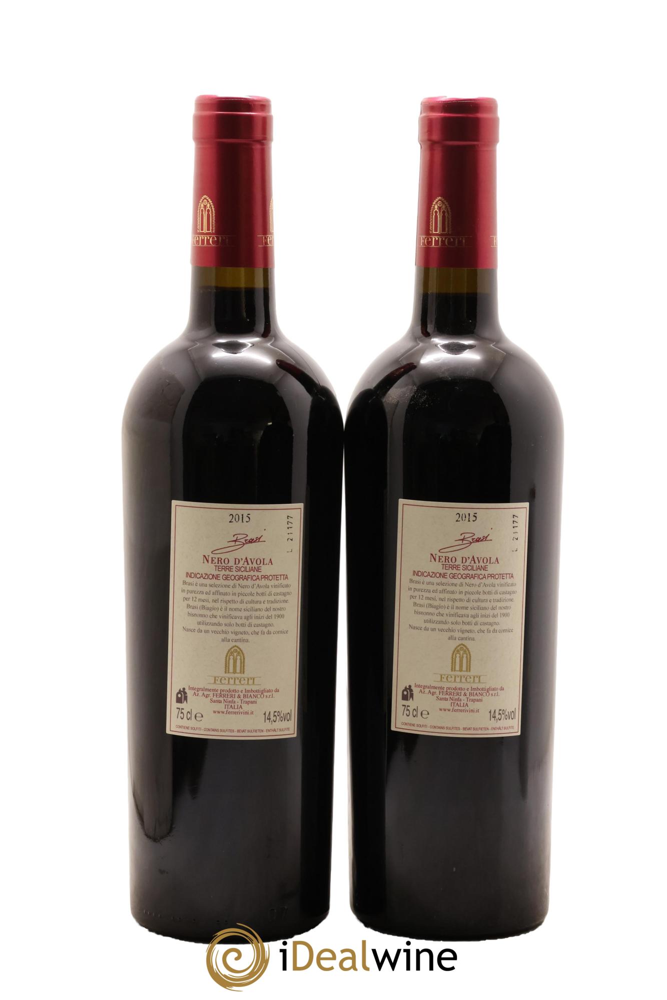 Italie Nero d'Avola Azienda Agricola Ferreri Brasi 2015 - Lot de 2 bouteilles - 1