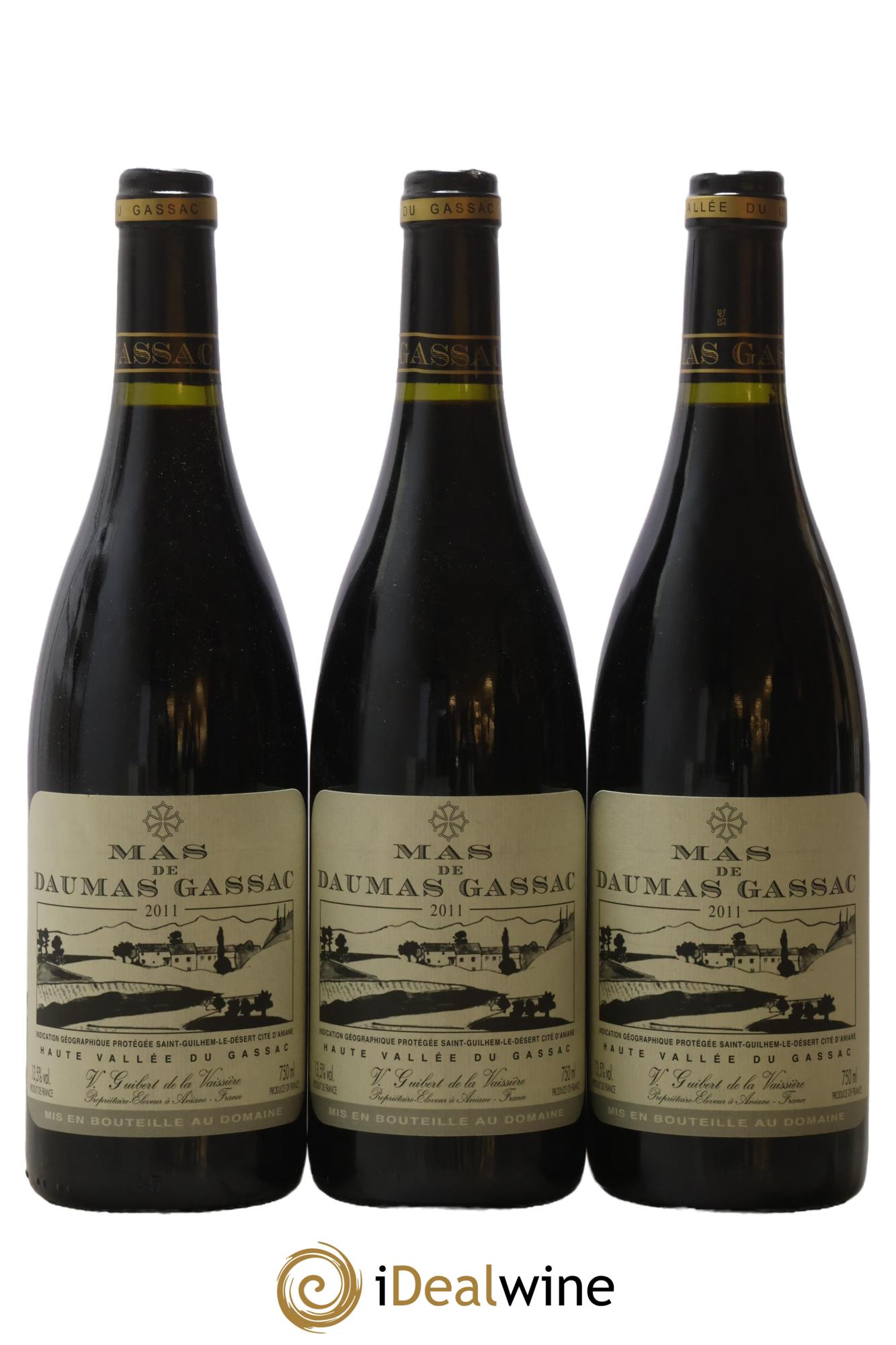 IGP St Guilhem-le-Désert - Cité d'Aniane Mas Daumas Gassac Famille Guibert de La Vaissière 2011 - Lot de 3 bouteilles - 0