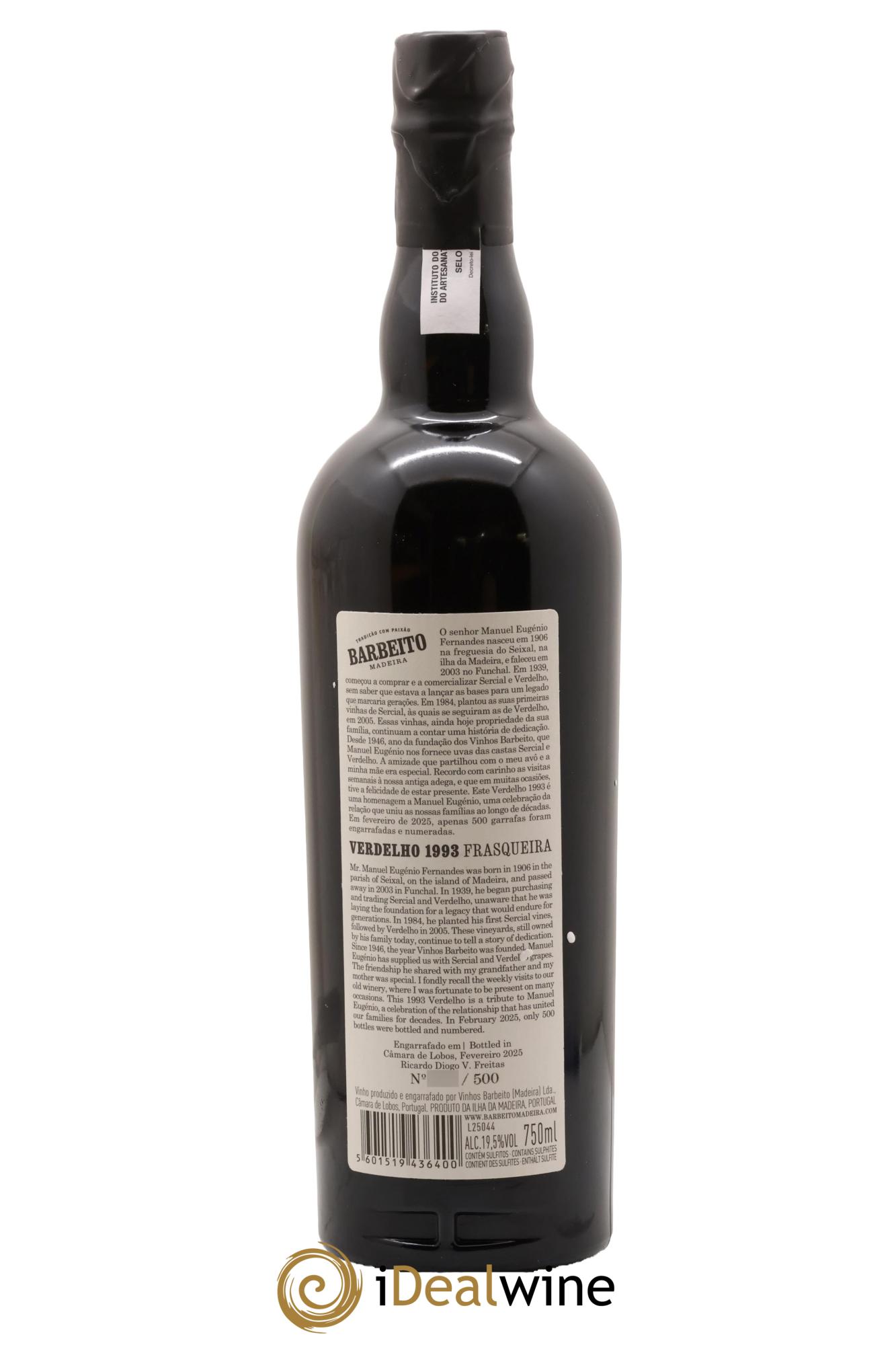 Madère Barbeito Verdelho Frasqueira Manuel Eugénio Fernandes 1993 - Lot de 1 bouteille - 1