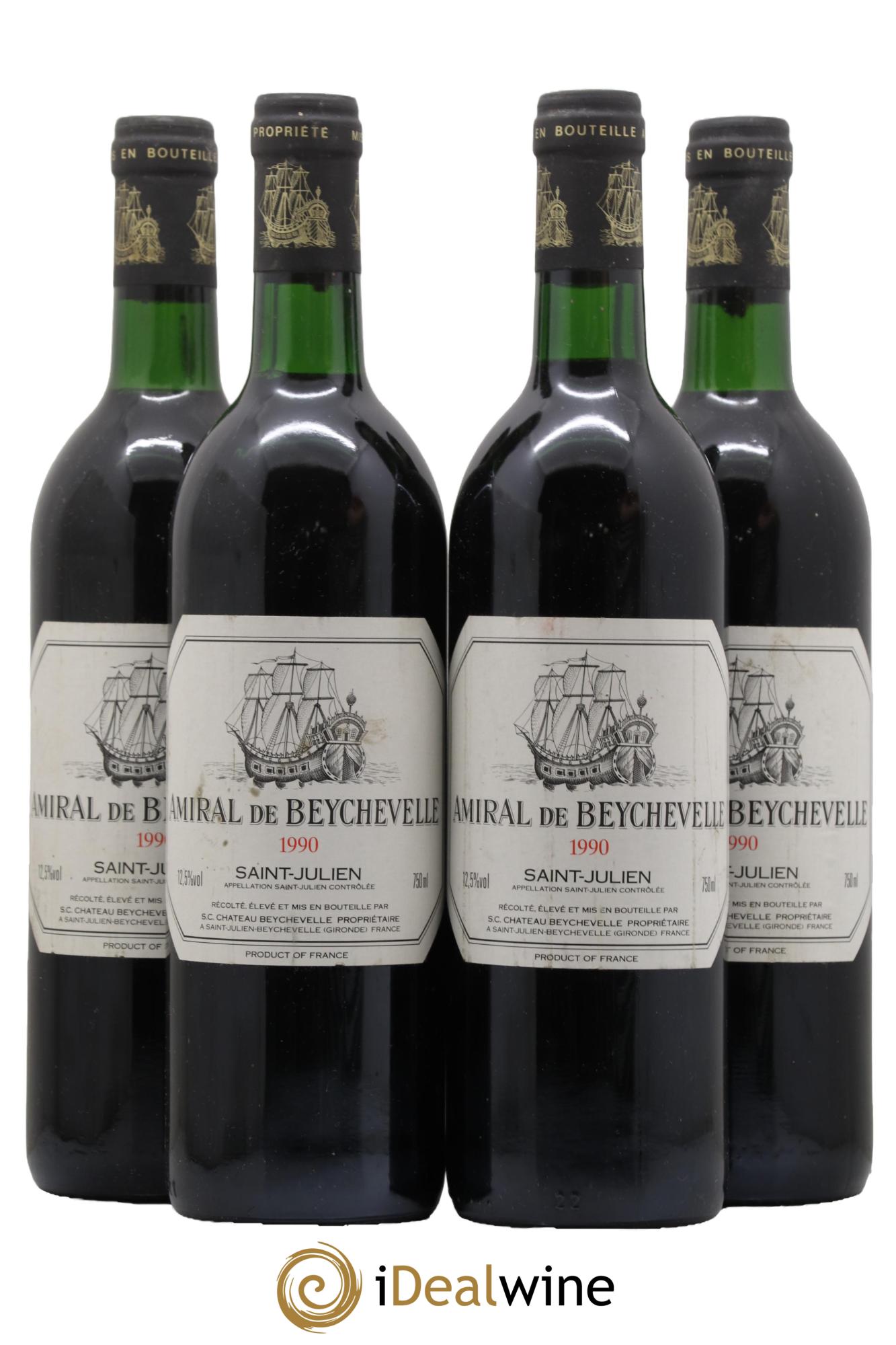 Amiral de Beychevelle Second Vin 1990 - Lot de 4 bouteilles - 0