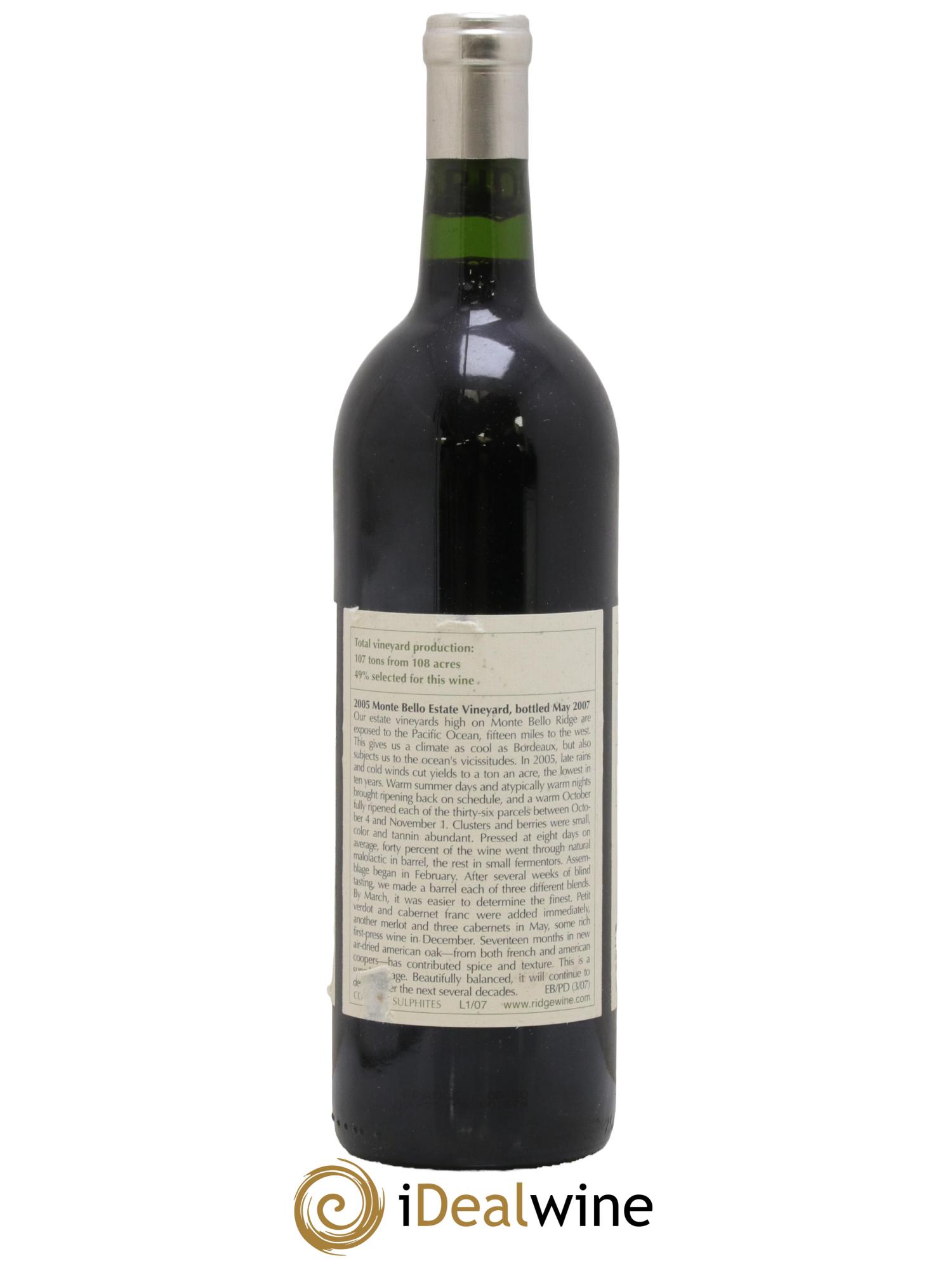 Santa Cruz Mountains Monte Bello Ridge Vineyards 2005 - Lot de 1 bouteille - 1