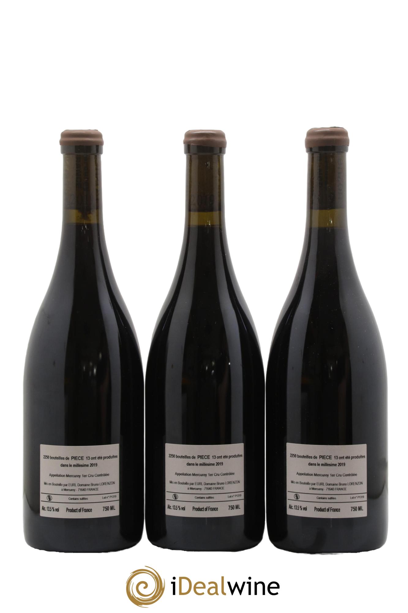 Mercurey 1er Cru Pièce 13 Bruno Lorenzon 2019 - Lot de 3 bouteilles - 1