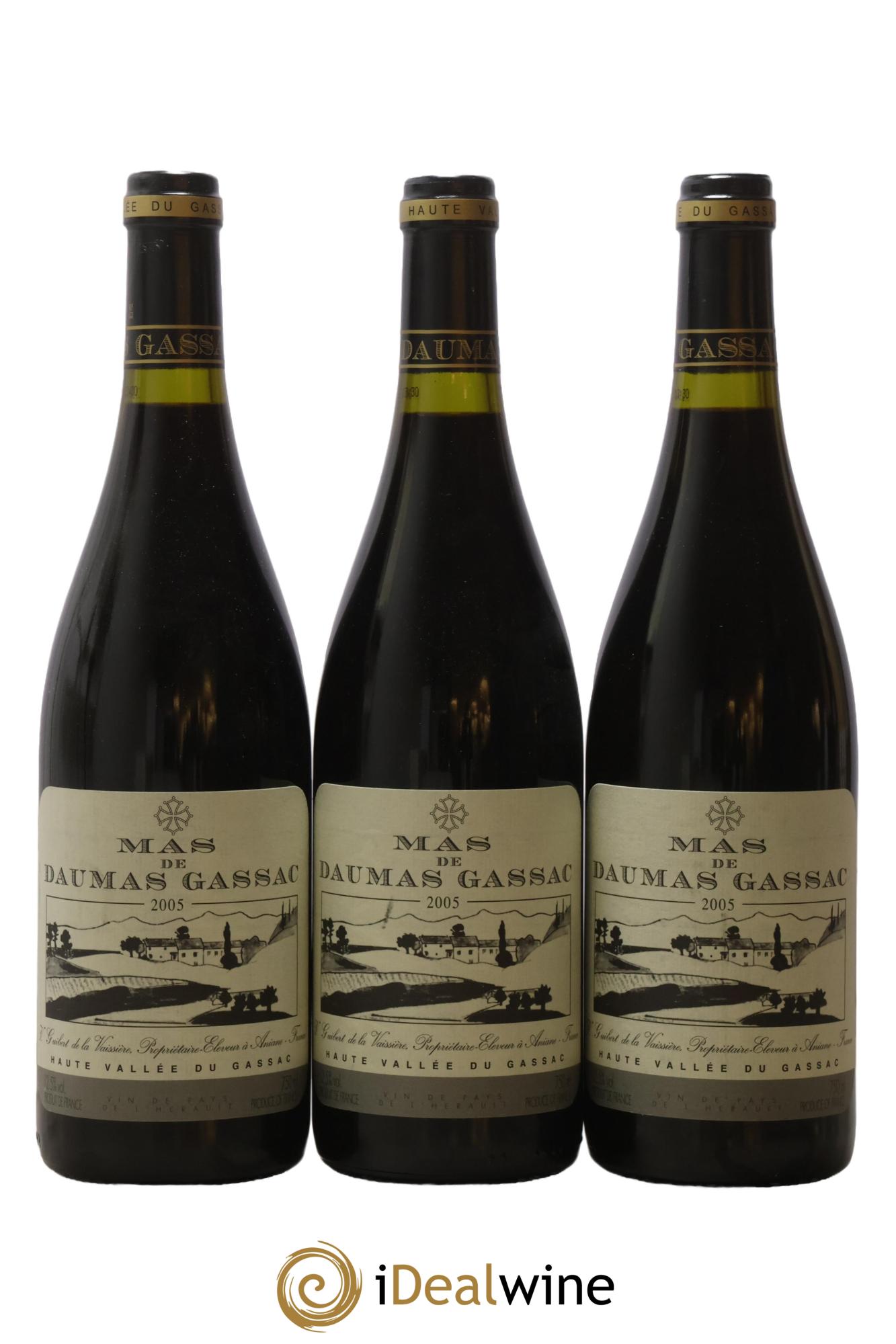 IGP St Guilhem-le-Désert - Cité d'Aniane Mas Daumas Gassac Famille Guibert de La Vaissière 2005 - Lot of 3 bottles - 0