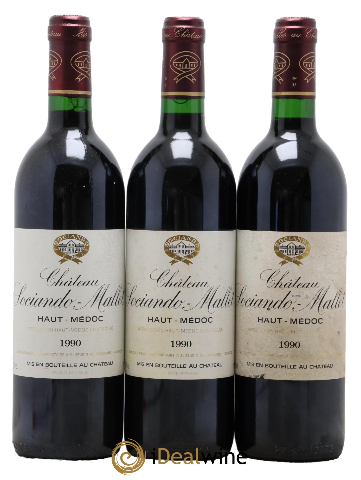 Château Sociando Mallet 1990 - Lot de 3 bouteilles - 0