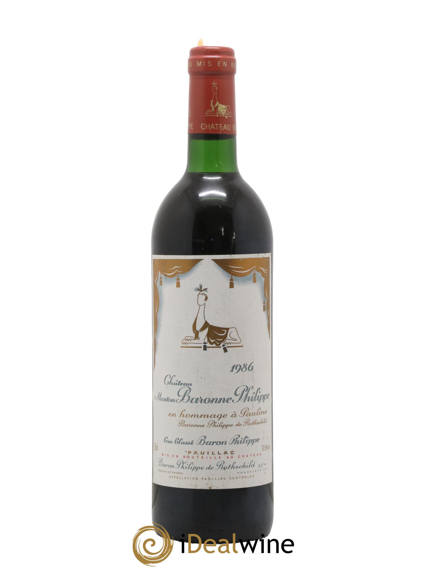 Château d' Armailhac - Mouton Baron(ne) Philippe 5ème Grand Cru Classé 1986 - Lot de 1 bouteille - 0