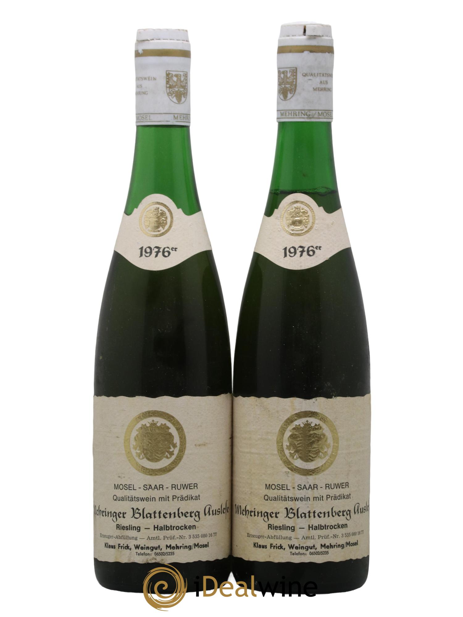 Allemagne Mosel-Saar Riesling Halbtrocken Mehringer Blattenberg Auslese Klaus Frick Weingut 1976 - Lot de 2 bouteilles - 0