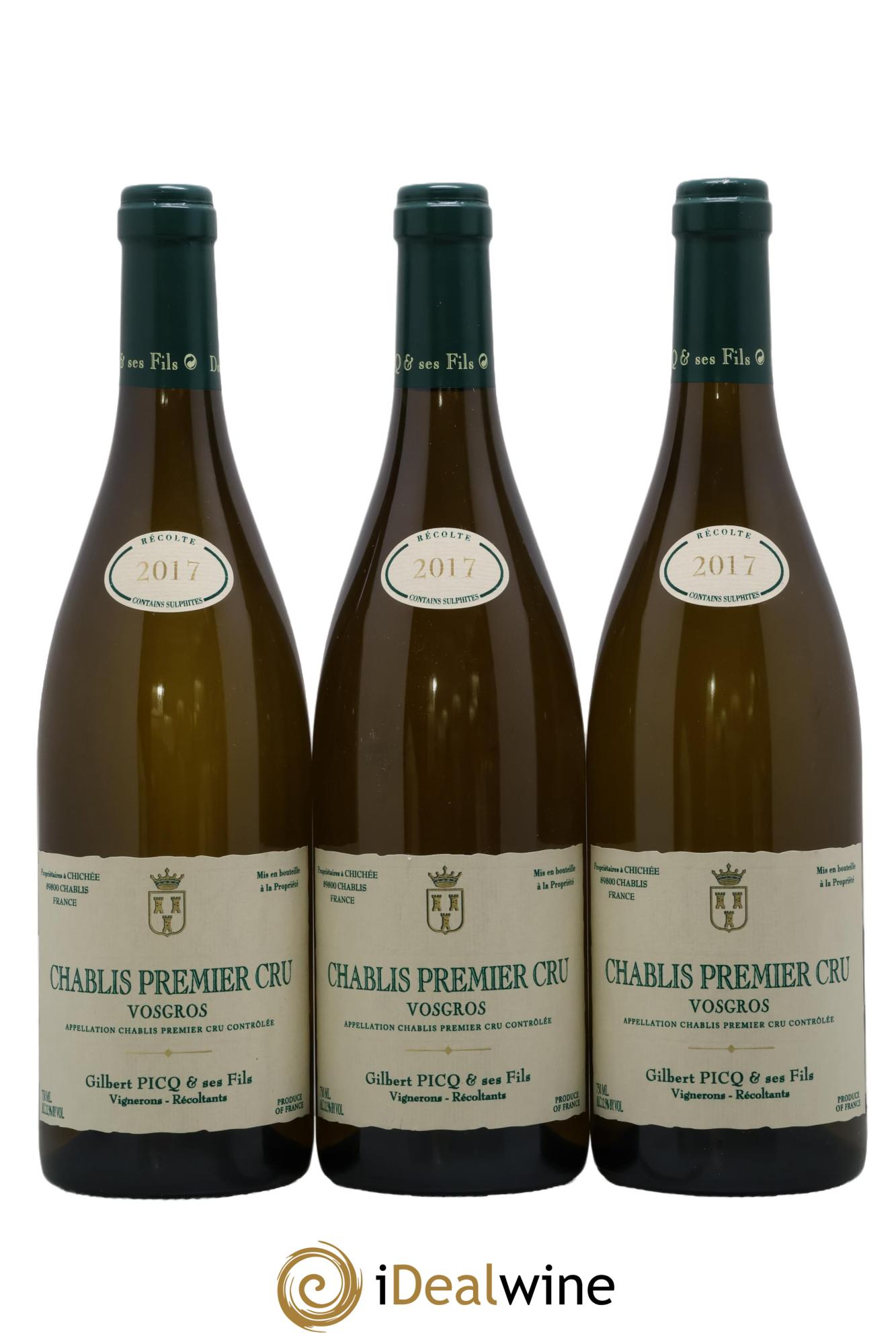 Chablis 1er Cru Vosgros Gilbert Picq et Fils 2017 - Lot de 3 bouteilles - 0
