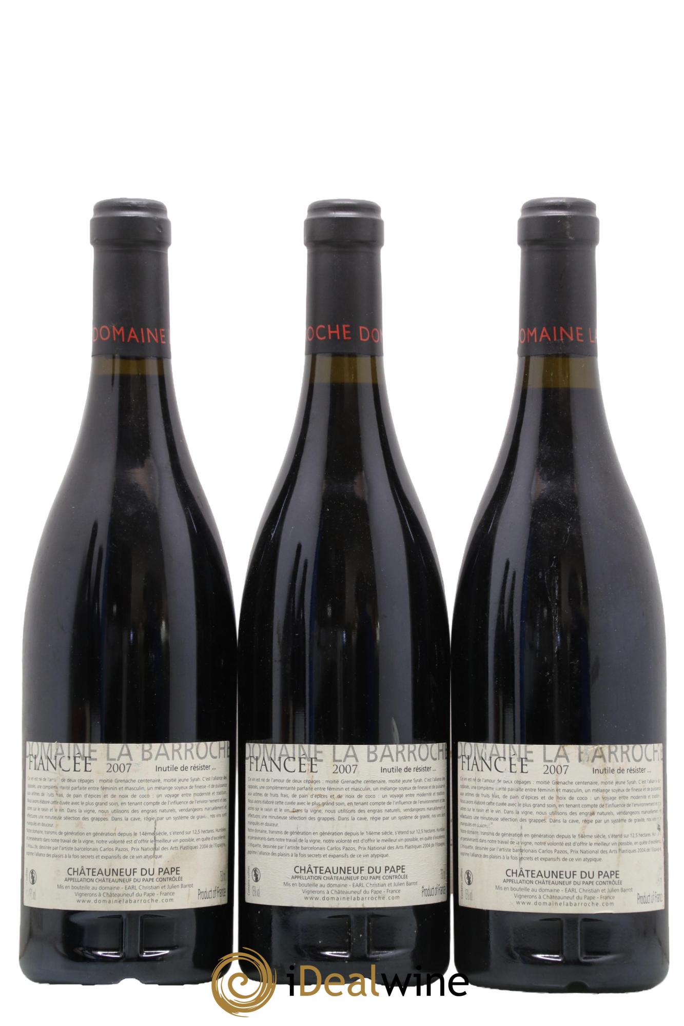 Châteauneuf-du-Pape La Barroche (Domaine de) Cuvée Fiancée Julien Barrot 2007 - Lot de 3 bouteilles - 1