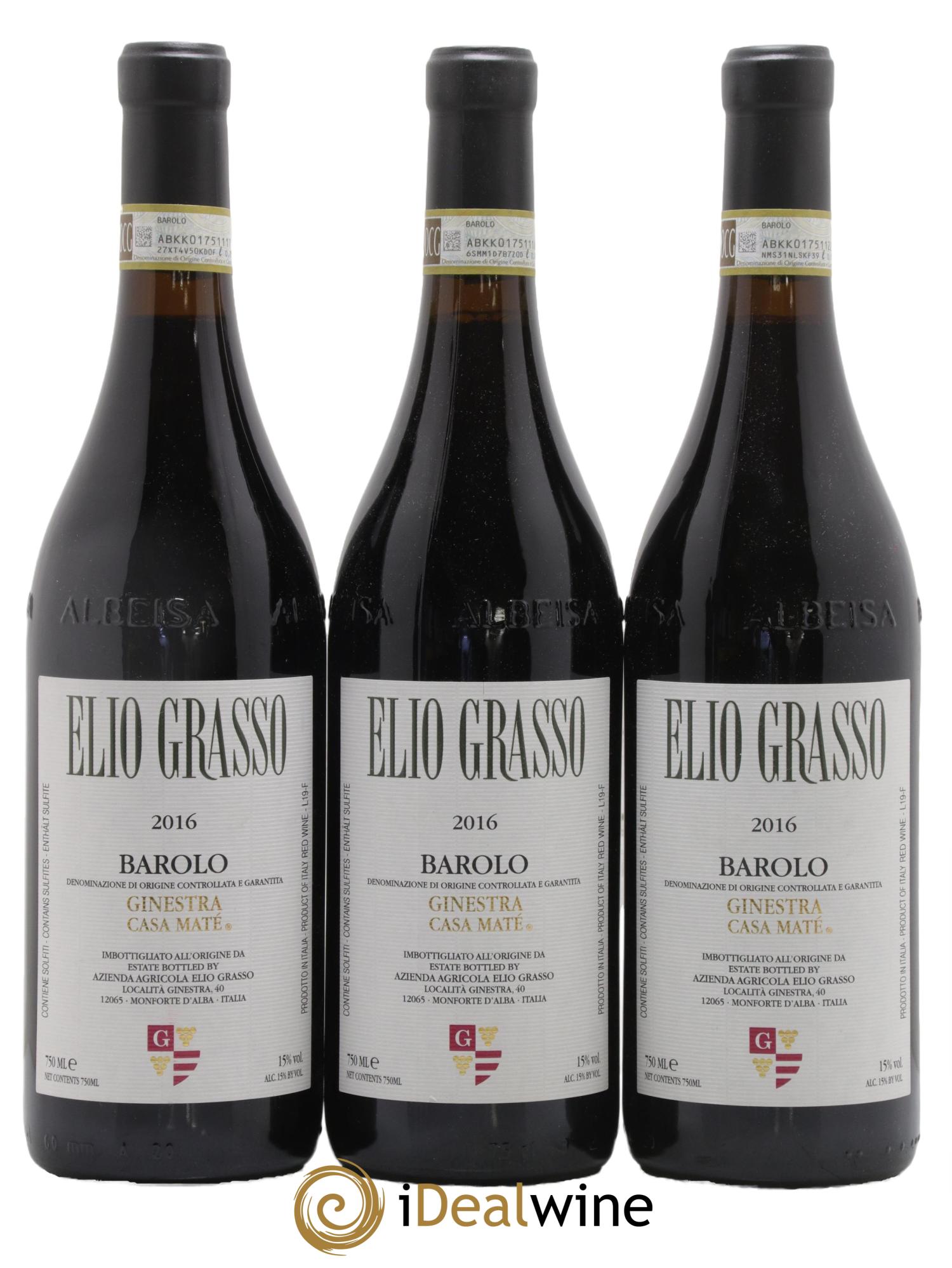 Barolo DOCG Ginestra Casa Maté Elio Grasso 2016 - Lot de 3 bouteilles - 0