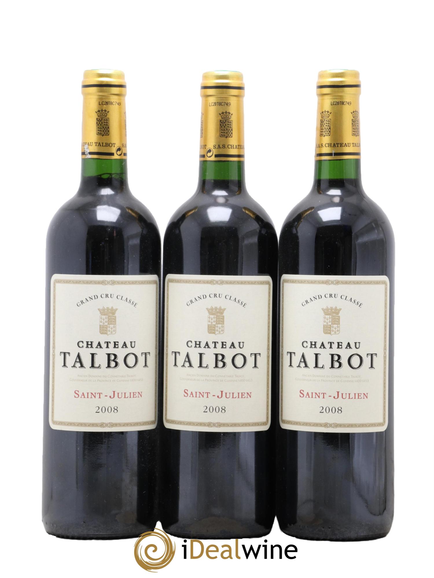 Château Talbot 4ème Grand Cru Classé 2008 - Lot de 3 bouteilles - 0