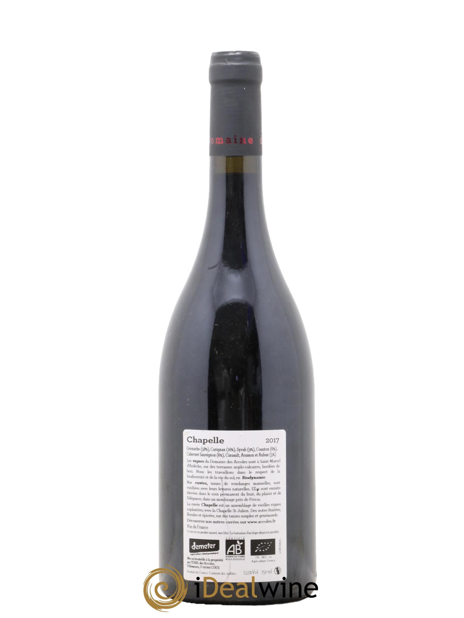 Vin de France Chapelle Domaine des Accoles 2017 - Lot de 1 bouteille - 1